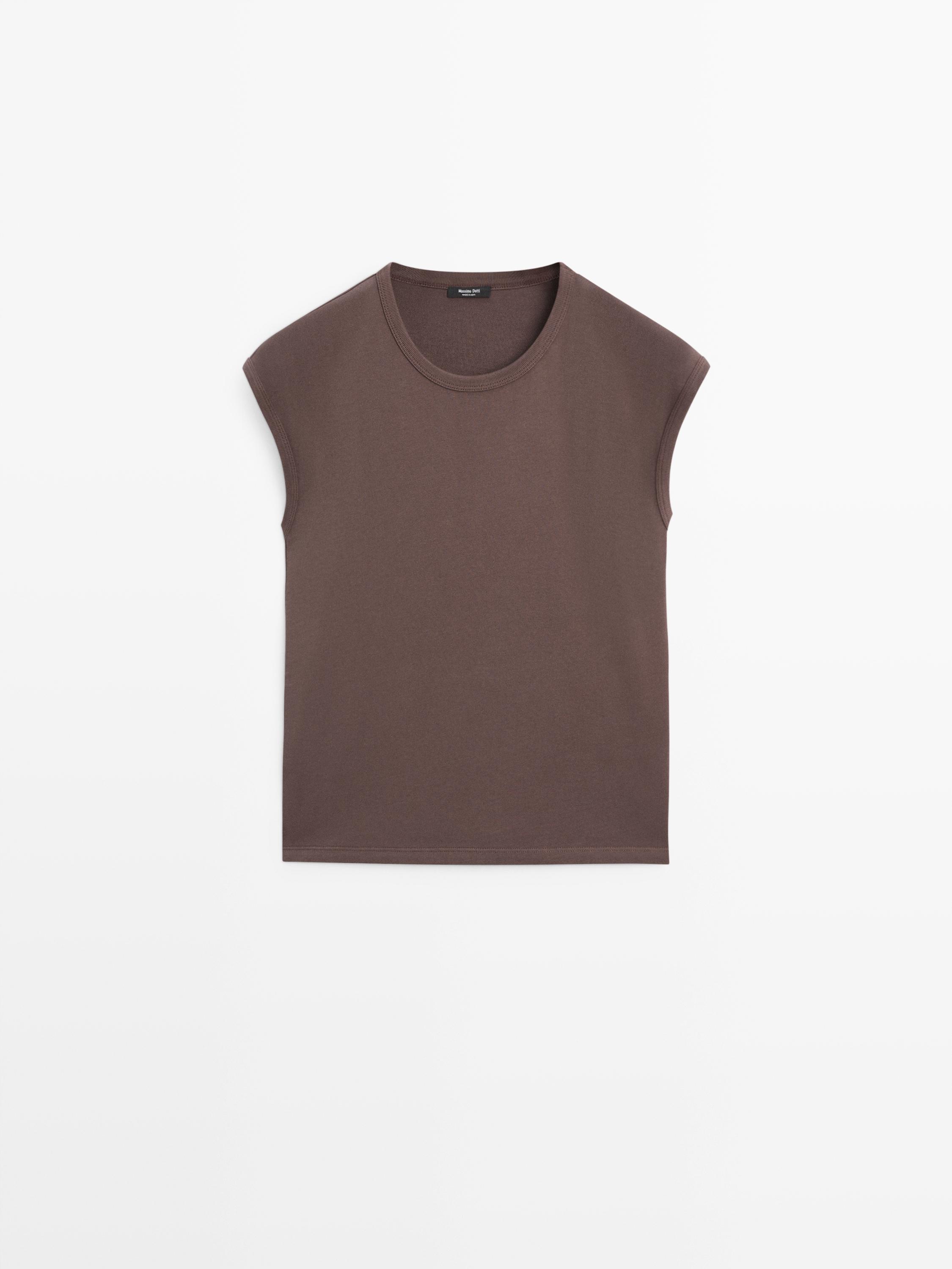 Sleeveless 100% cotton T-shirt — BROWN