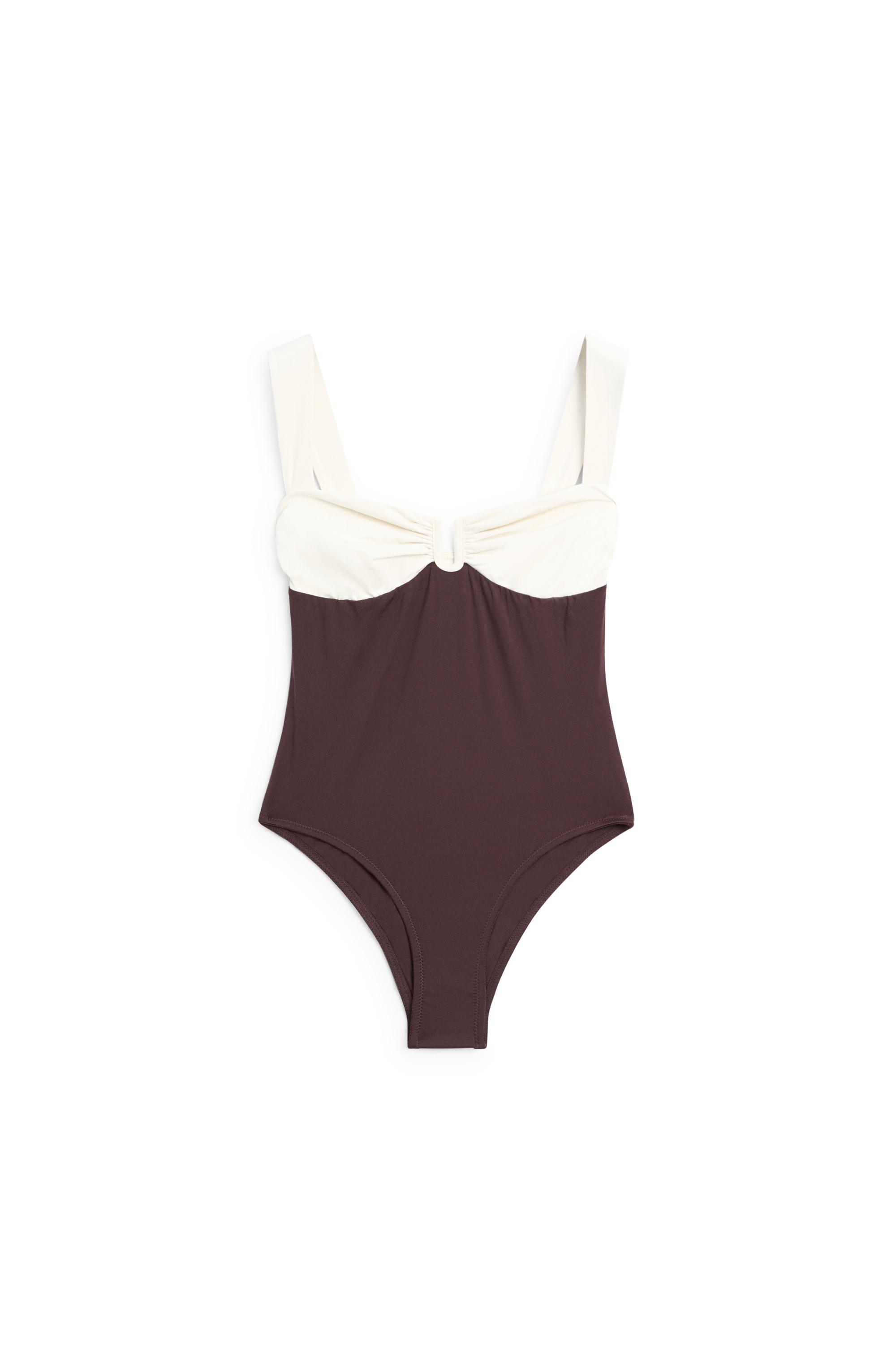 Swimsuit with gathered detail — BROWN