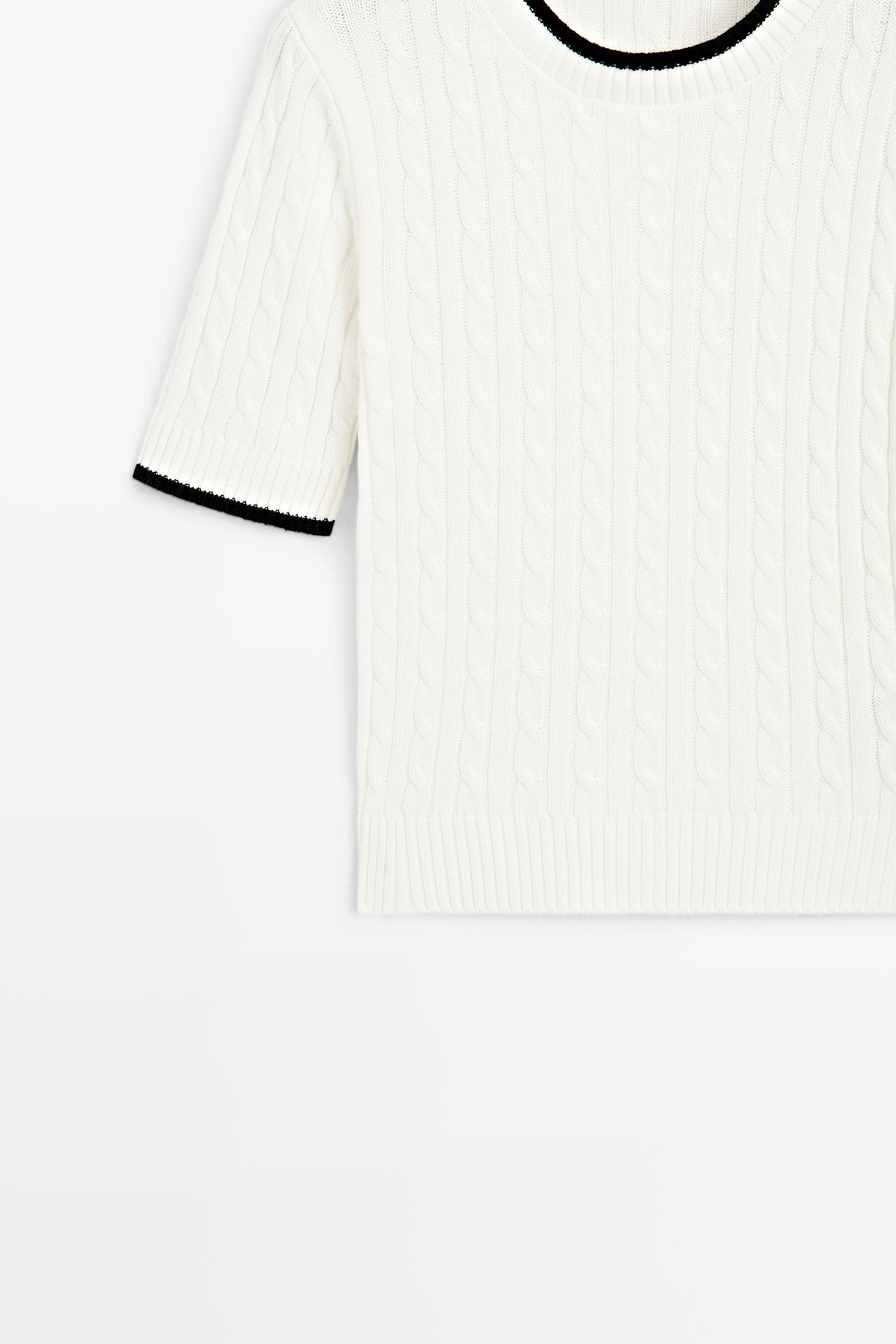 Short sleeve cable-knit sweater — WHITE