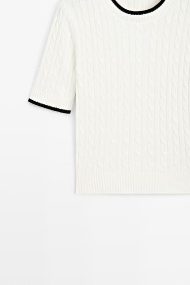 Short sleeve cable-knit sweater — WHITE 7