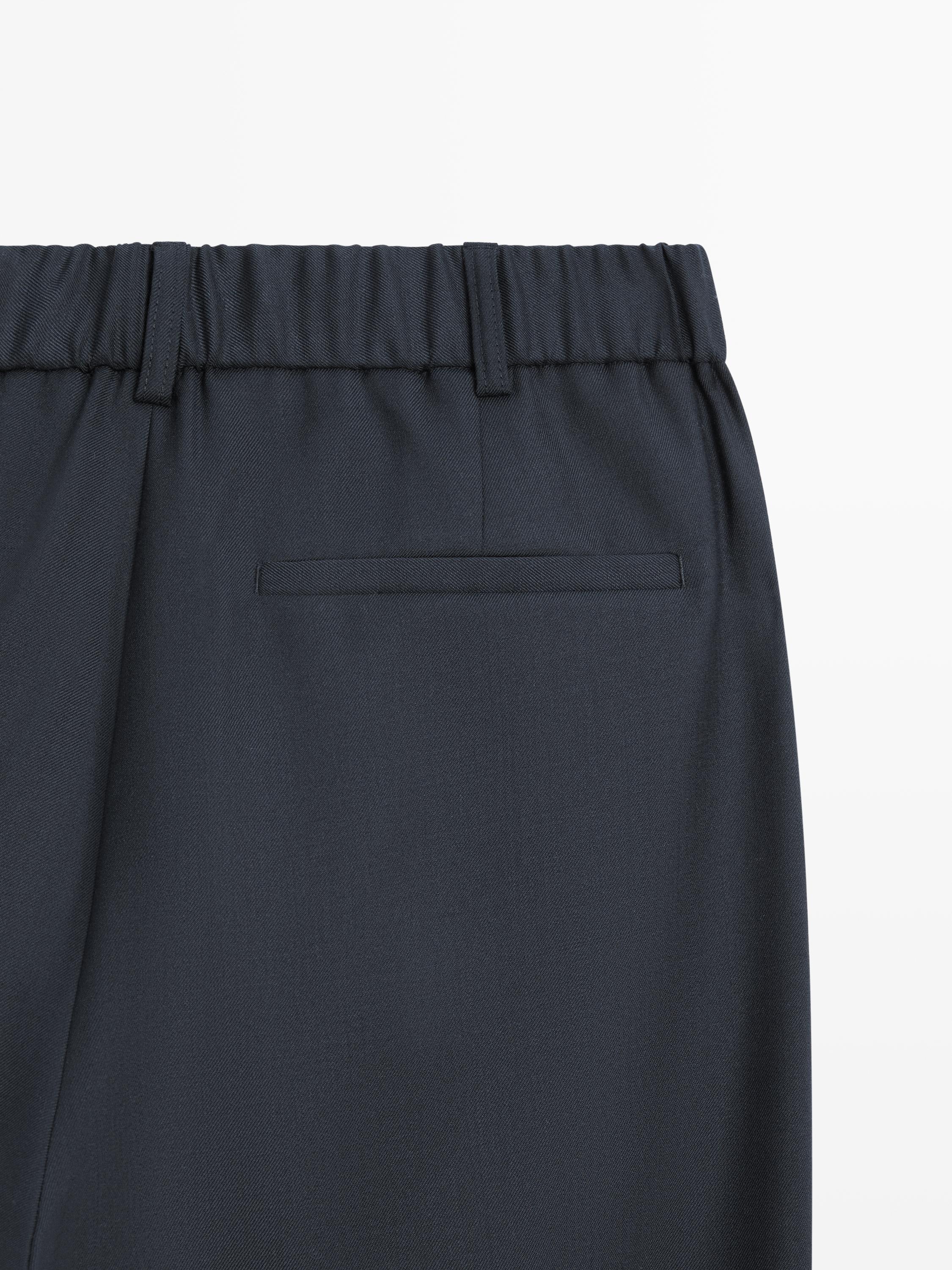 Relaxed fit wool blend trousers with darts — NAVY BLUE