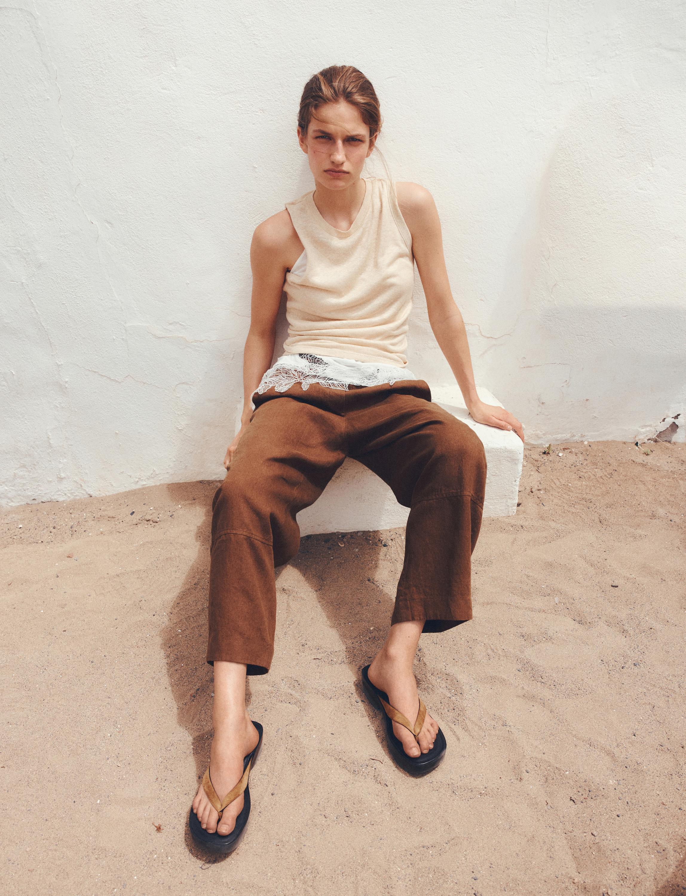 Leather wedge heel sandals — CAMEL