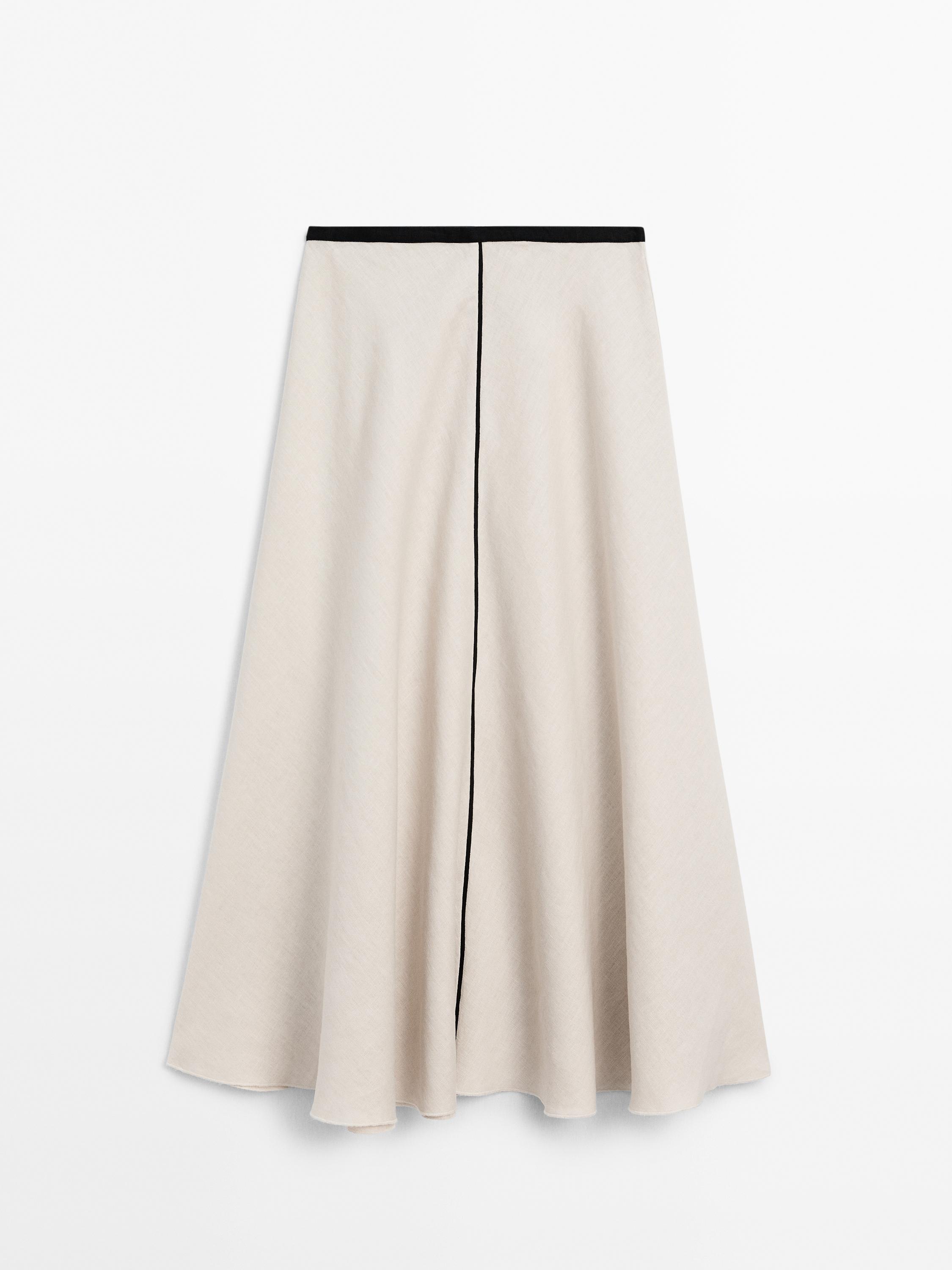 %100 keten volanlı midi etek