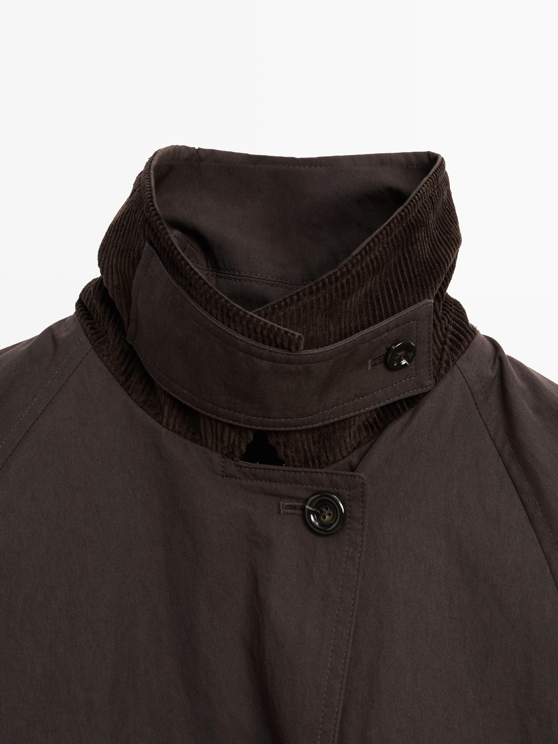 Cotton blend trench coat with corduroy detail