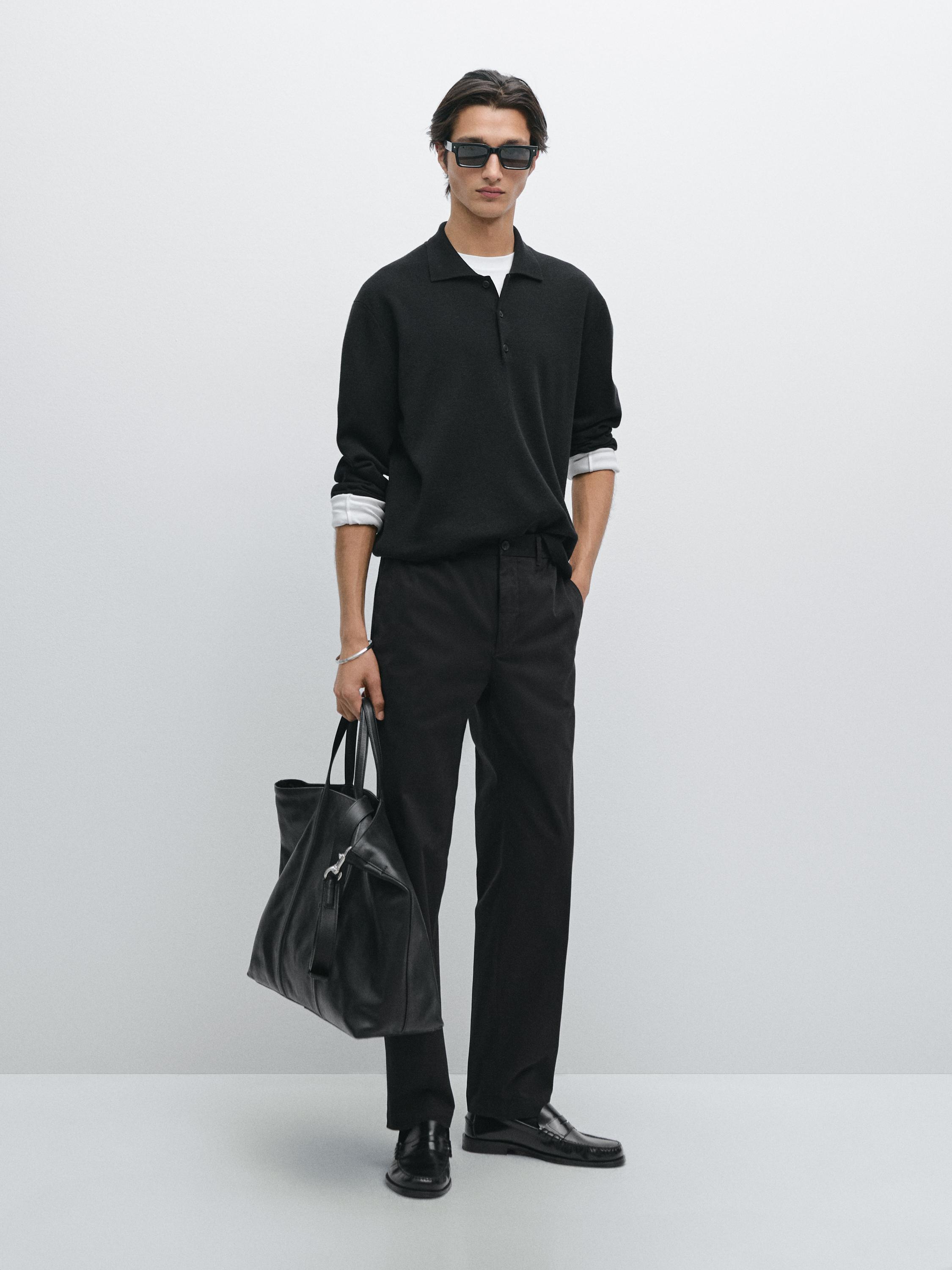 Wool and cotton knit polo sweater