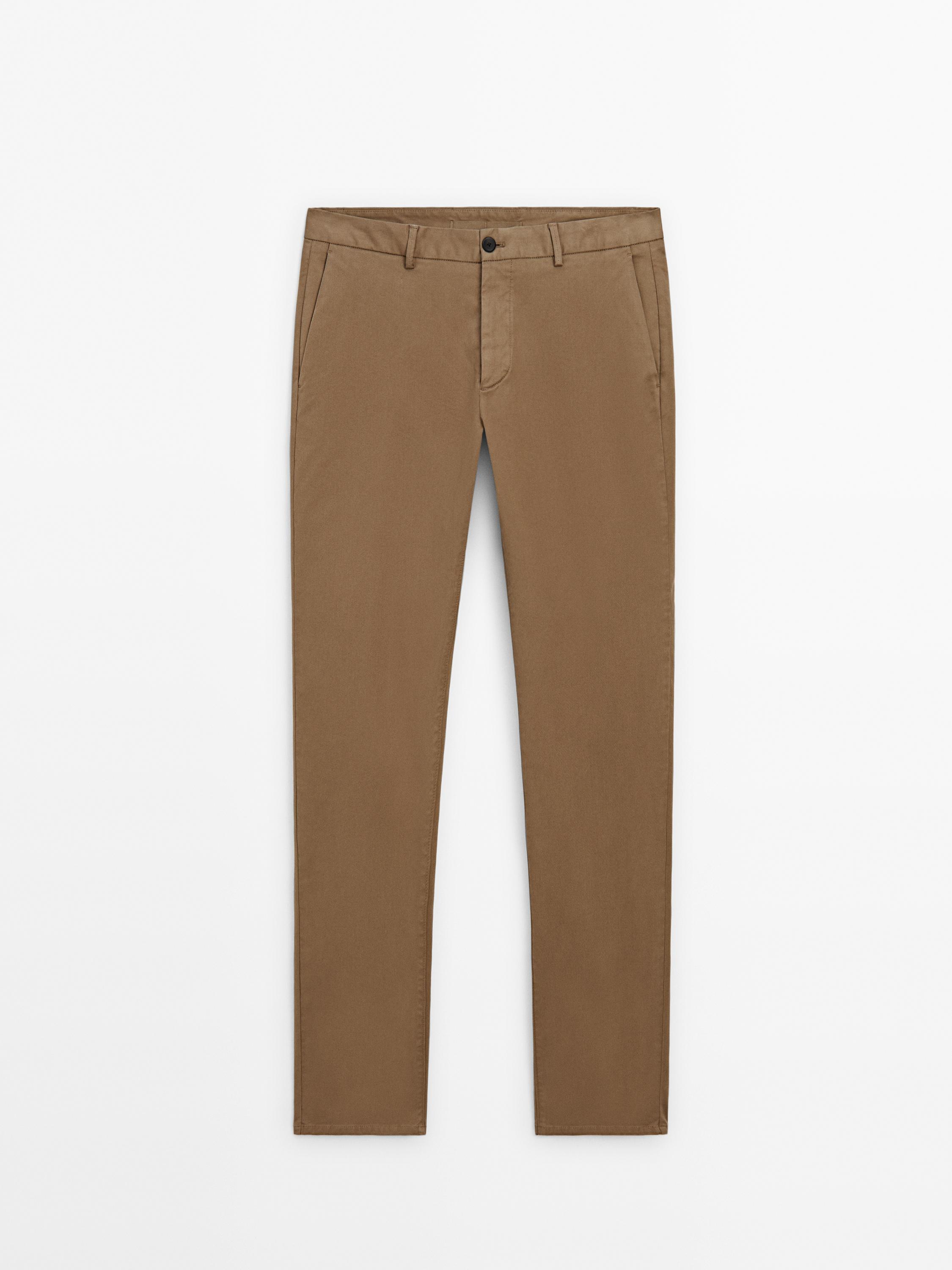 Cotton blend regular fit trousers