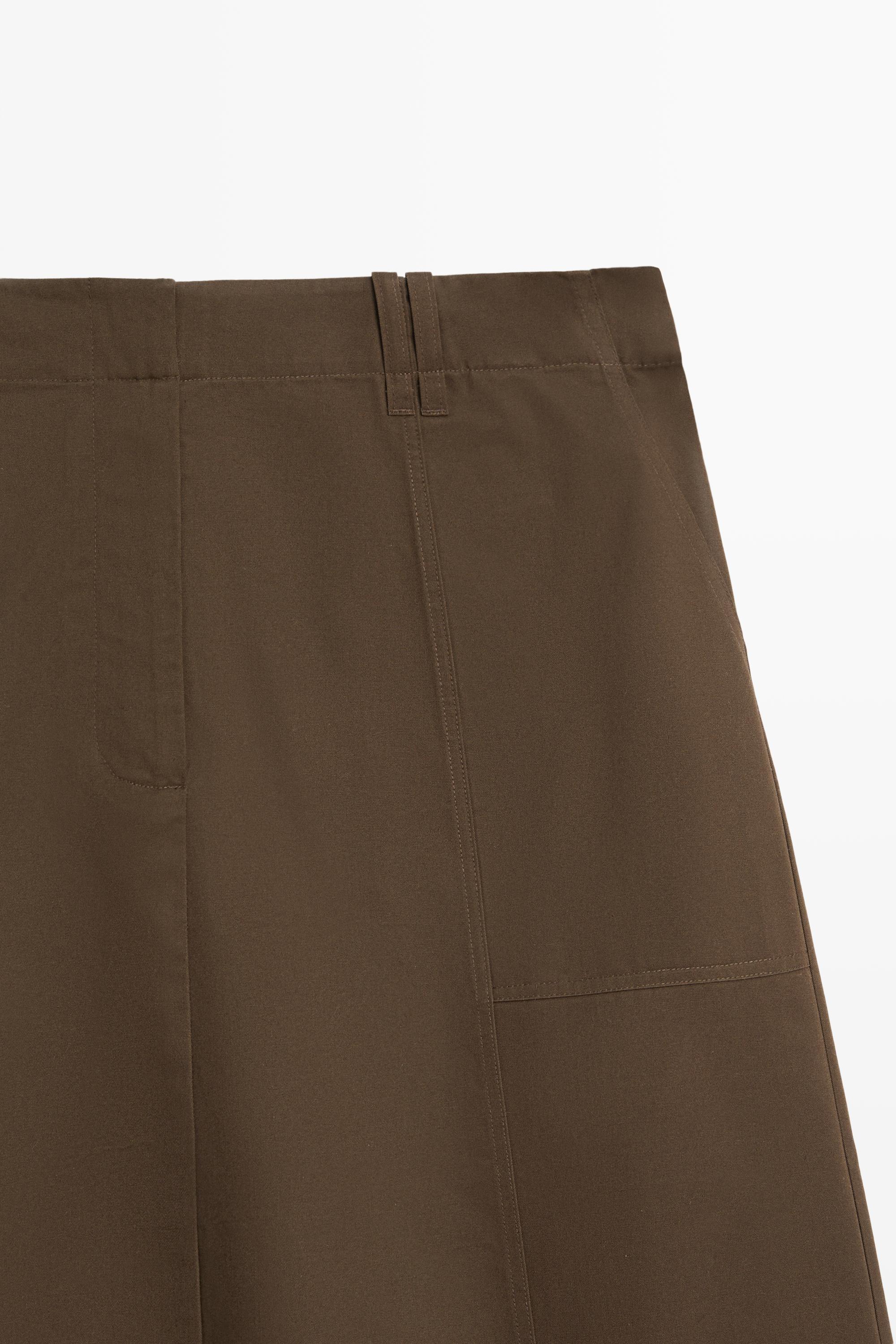 100% Cotton Midi Skirt — BROWN