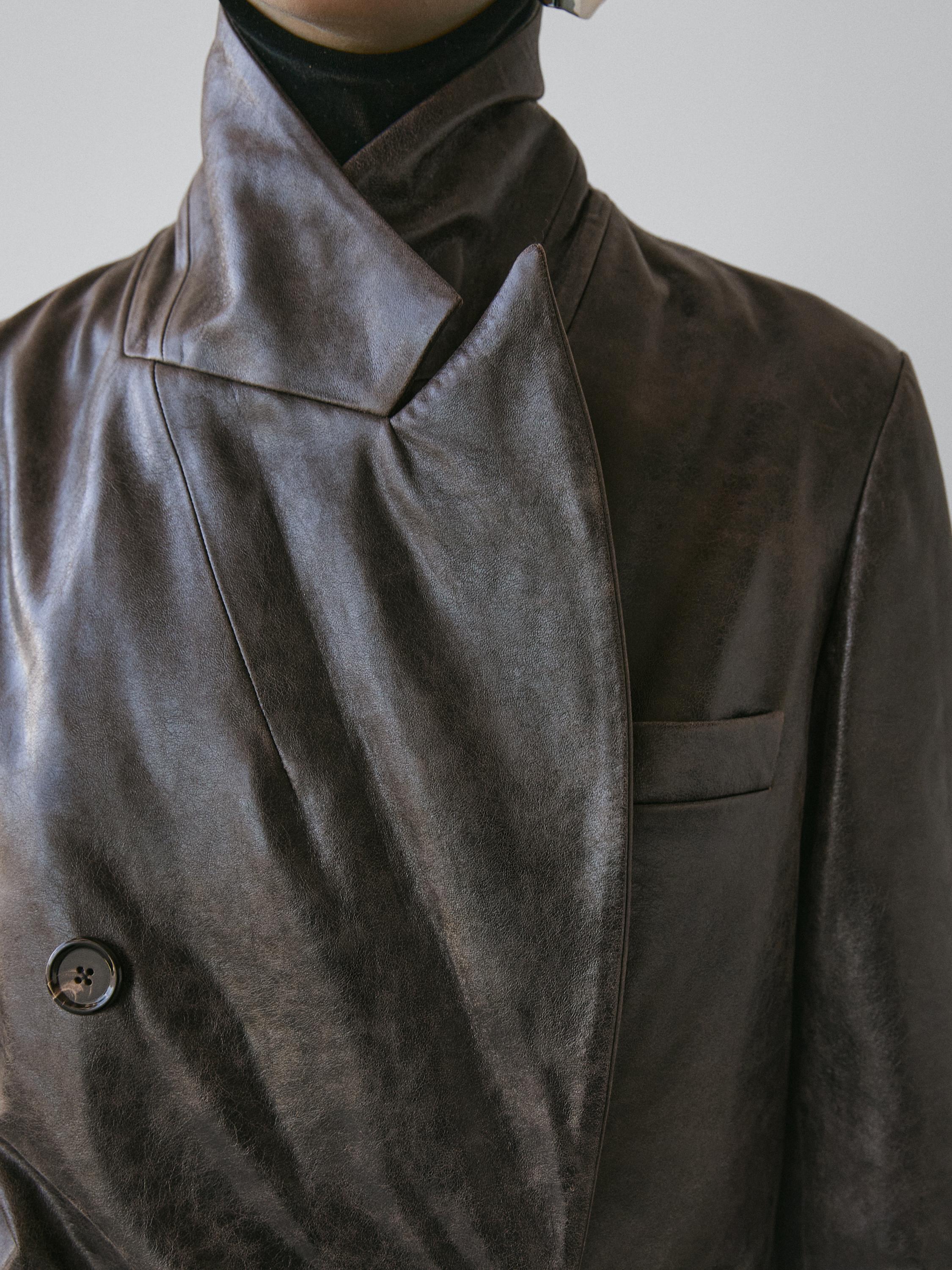 100% nappa leather buttoned blazer - STUDIO — BROWN