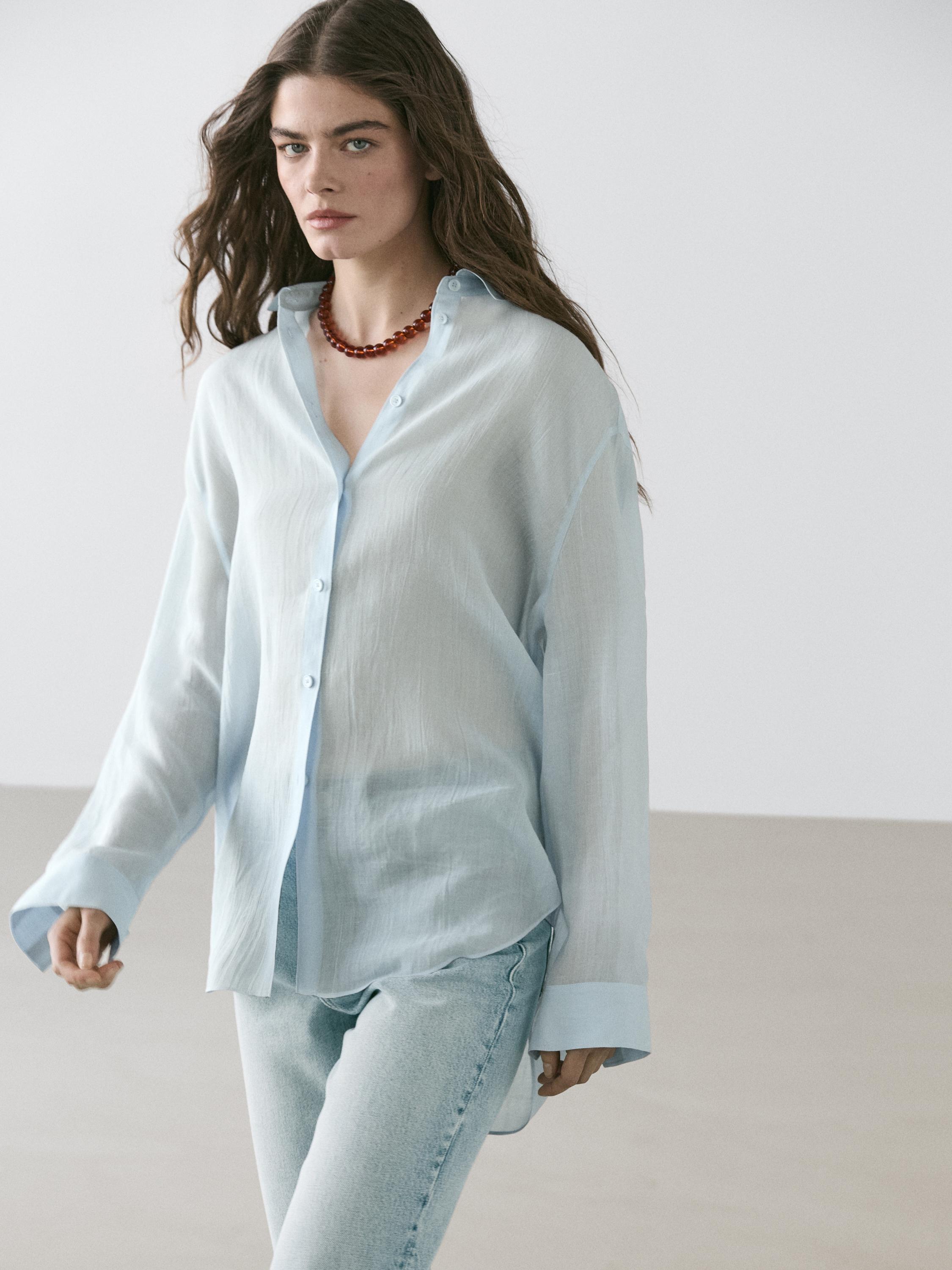 Flowing shirt with shirt collar — SKY BLUE