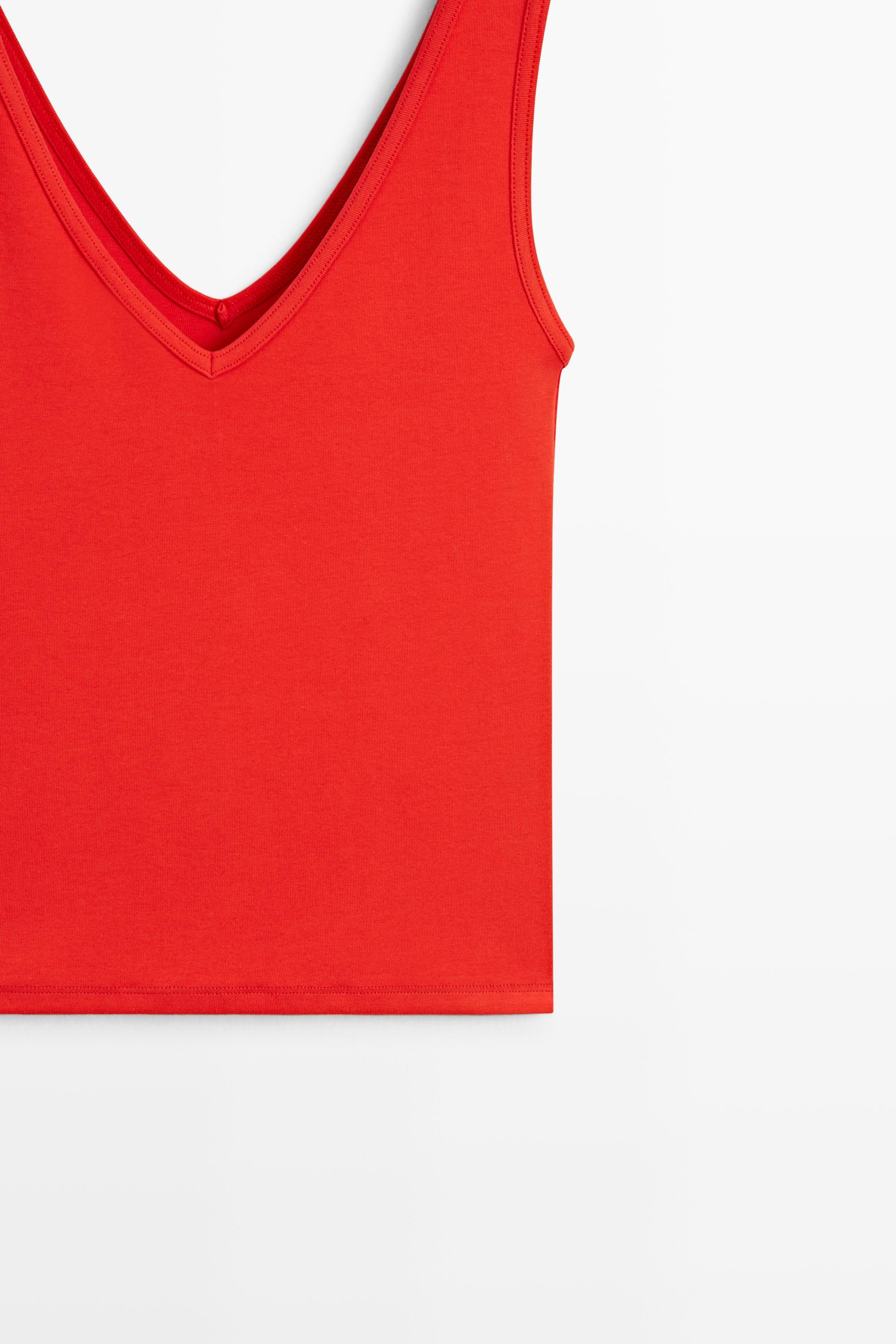 Cotton blend strappy top — CORAL