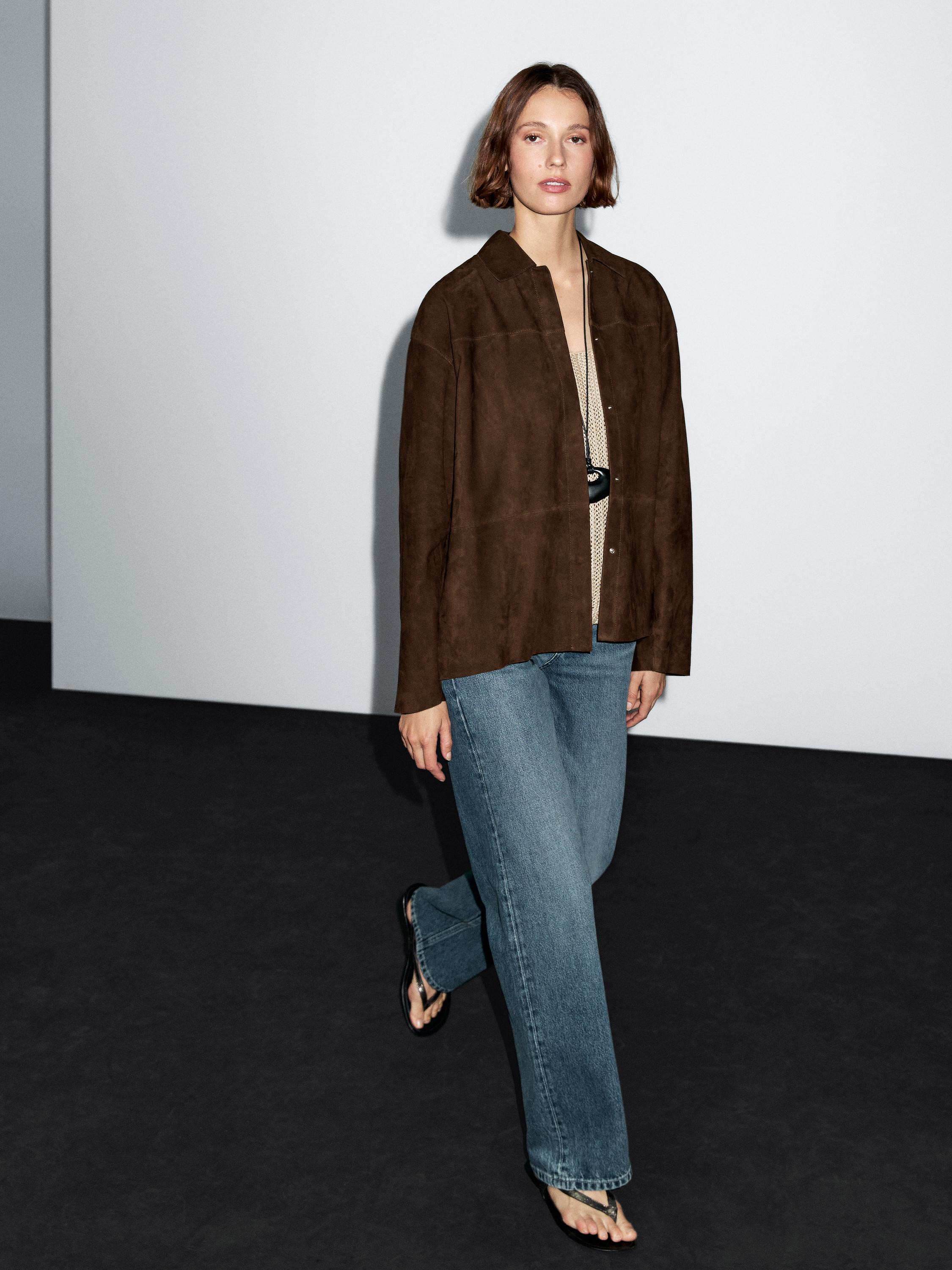 Suede leather overshirt