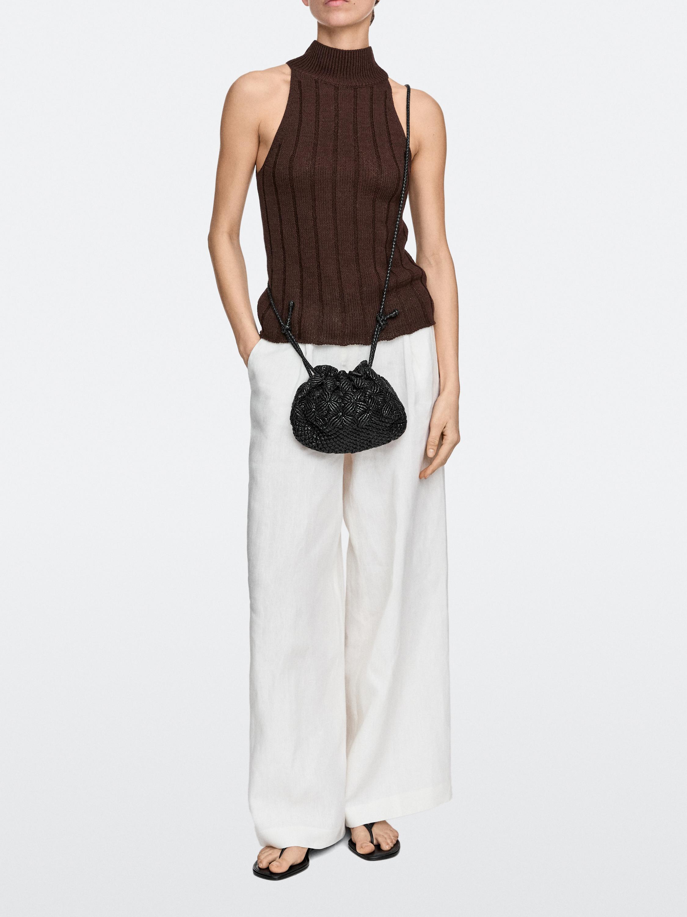 Nappa leather macramé pouch bag — BLACK