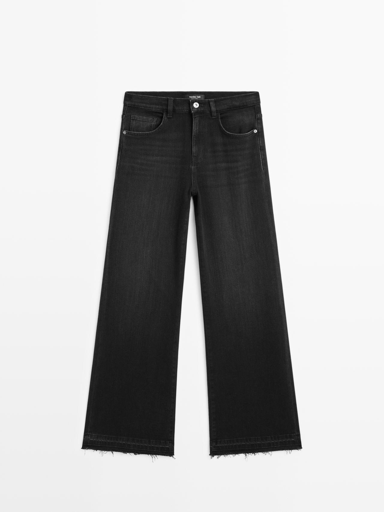 Massimo Dutti - Dame - Mid Waist Trompetbukser I Denim - Sort - 40