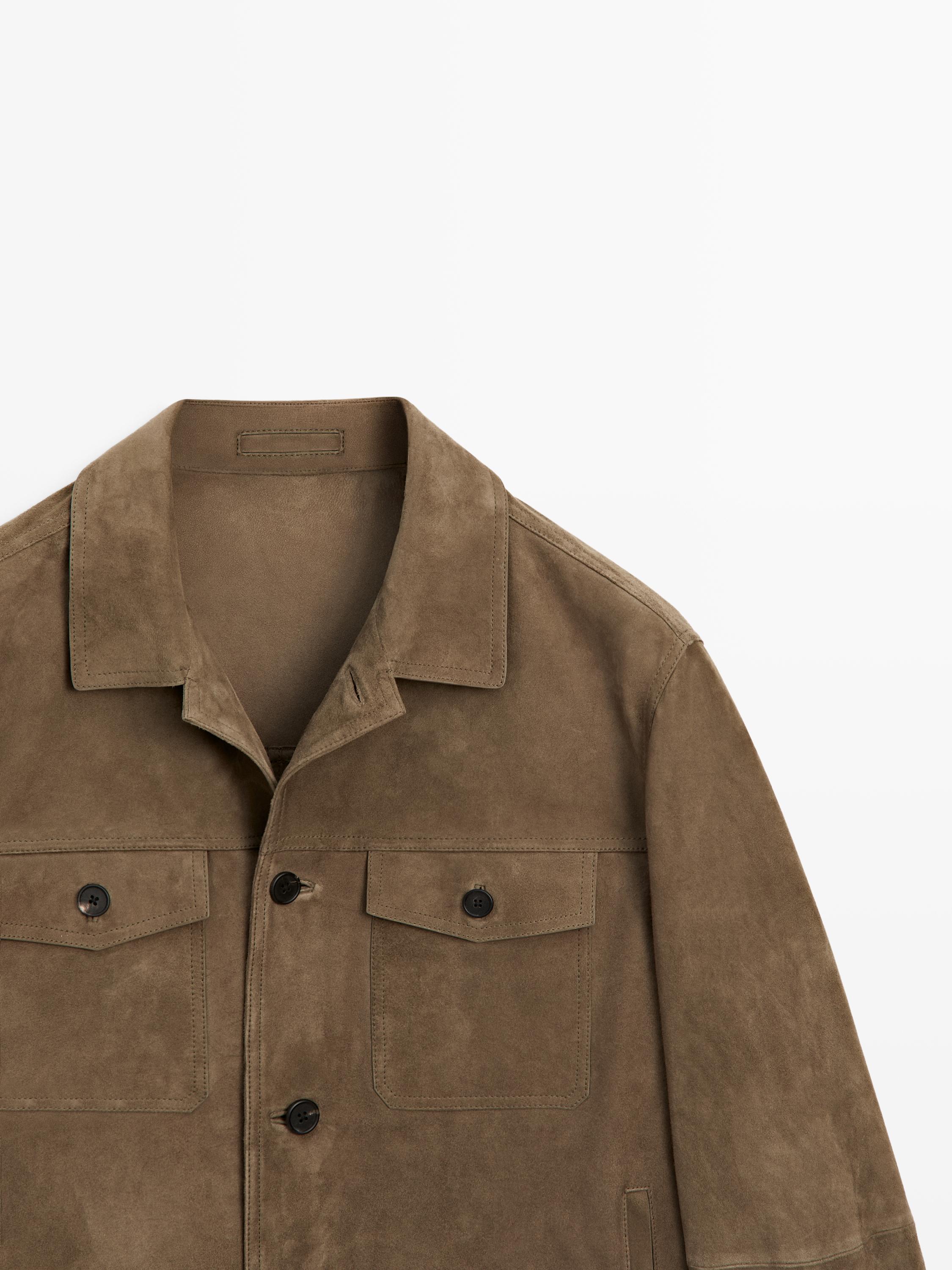 Distressed effect leather jacket with pockets — PALE GREEN