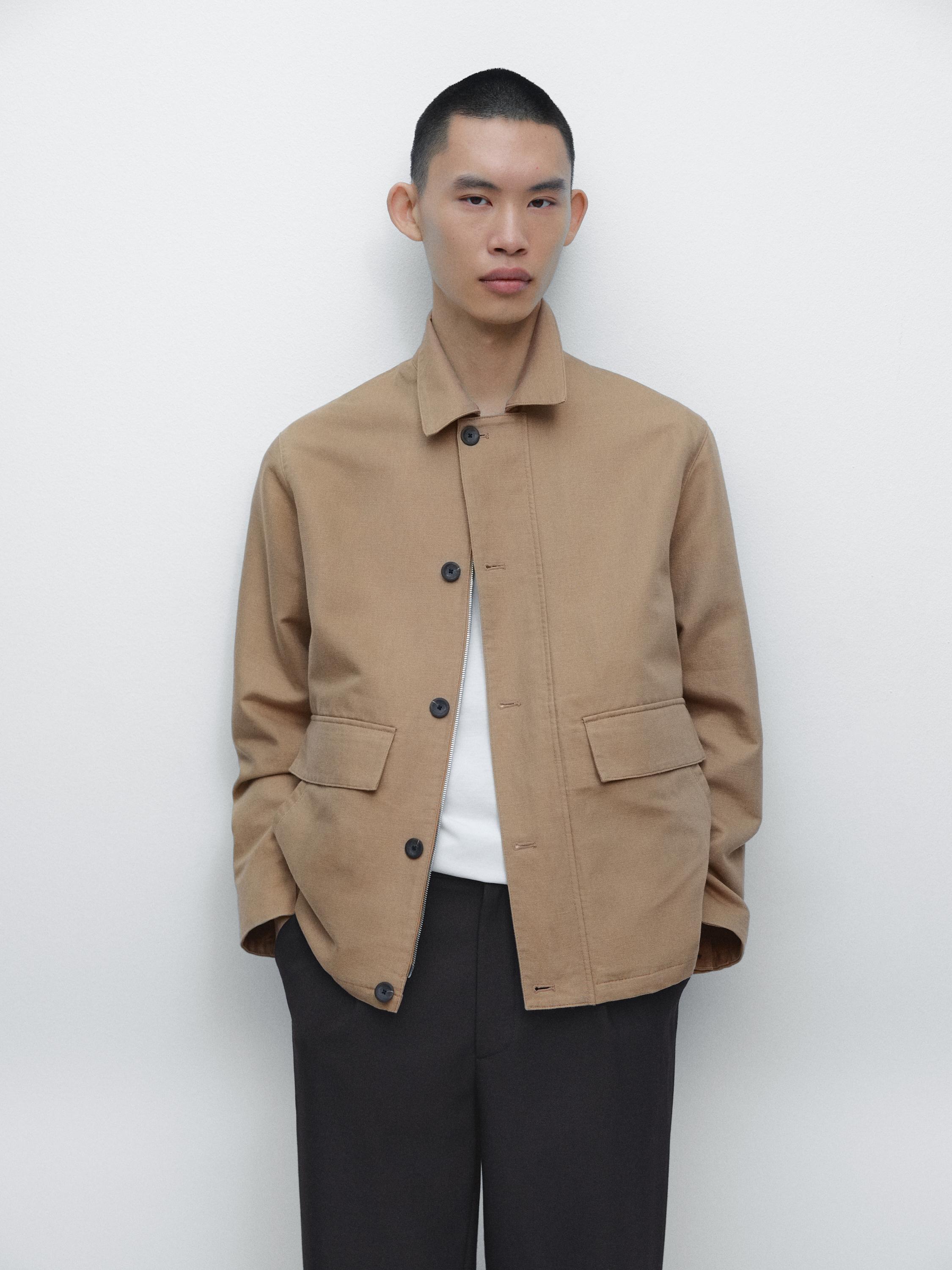 Linen blend jacket with pocket details — BEIGE