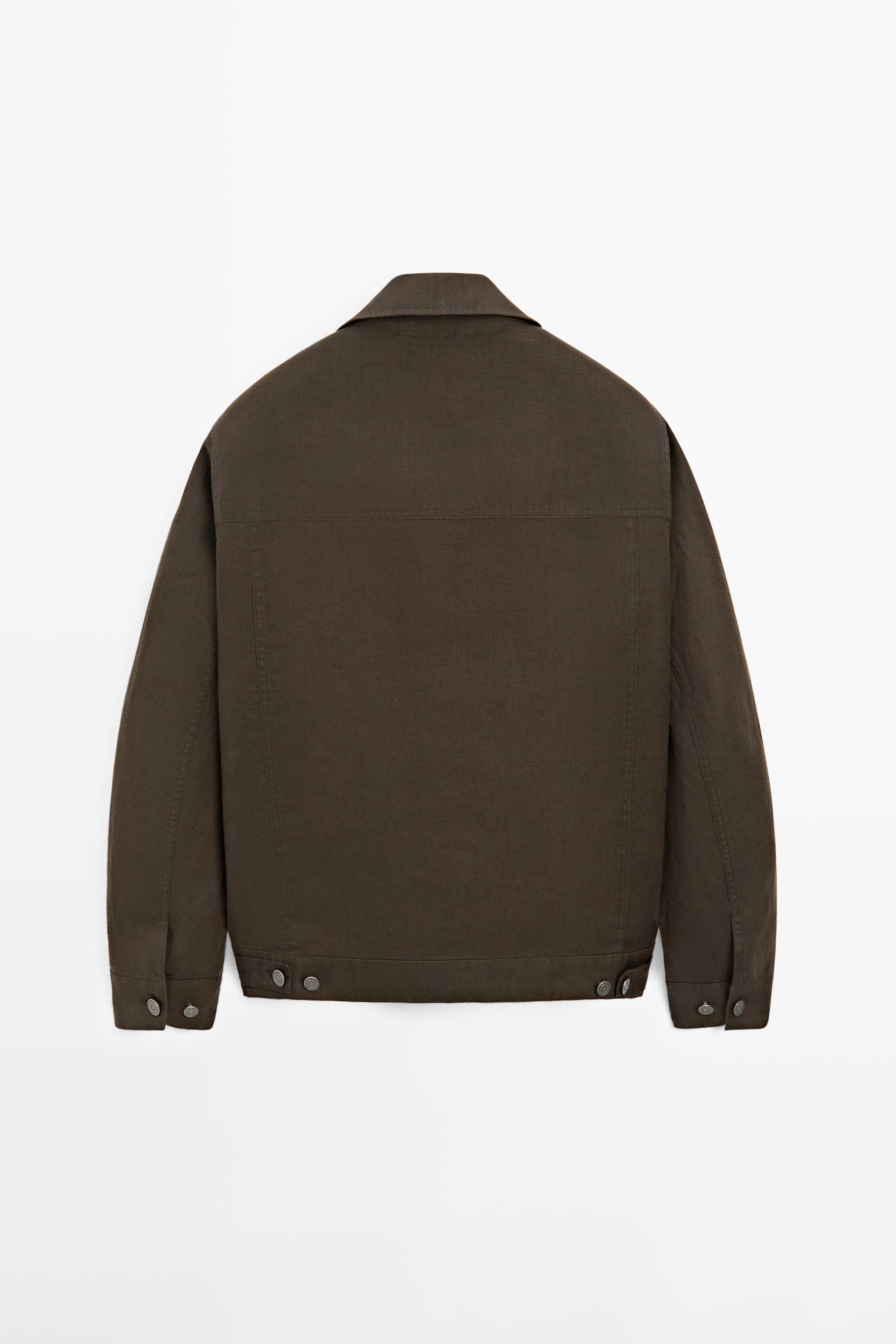 100% linen trucker jacket — DARK KHAKI