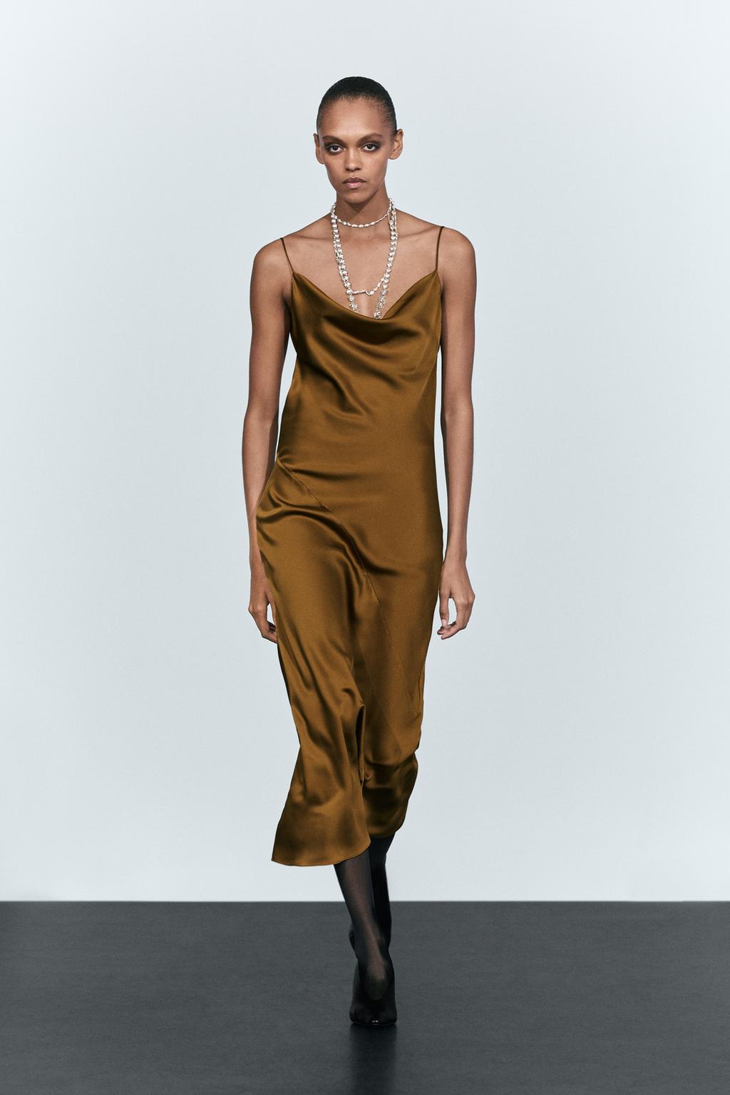Flowing satin finish midi dress