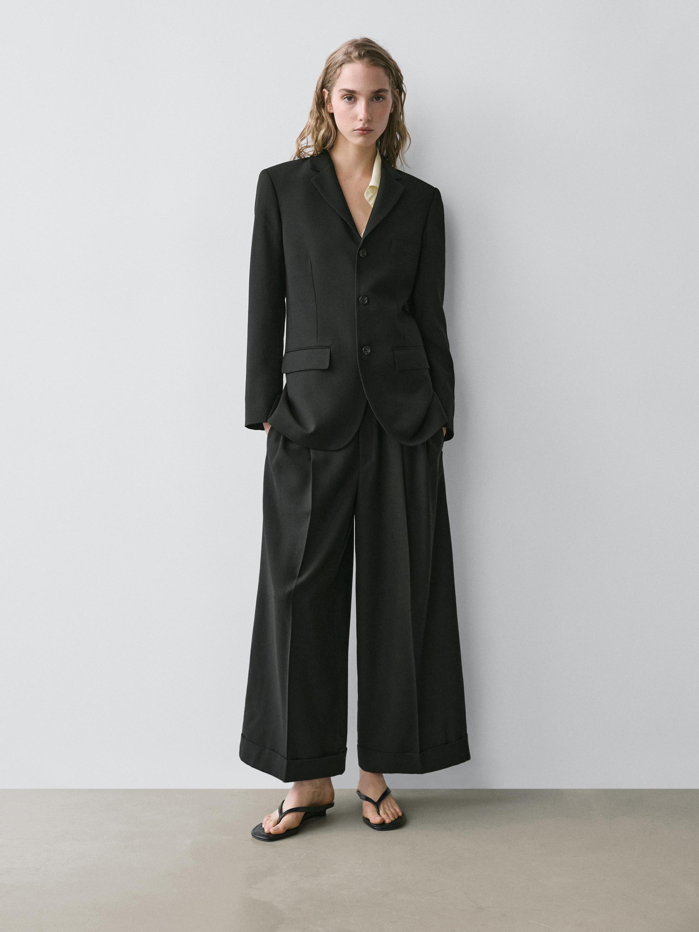 Flowing trousers with darts — BLACK