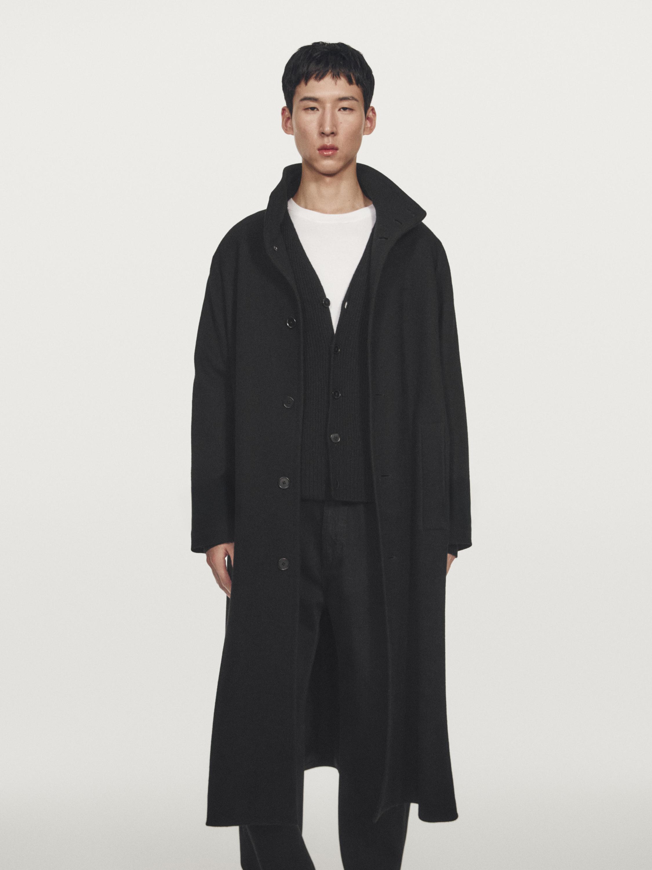 Long wool coat with high neck — BLACK