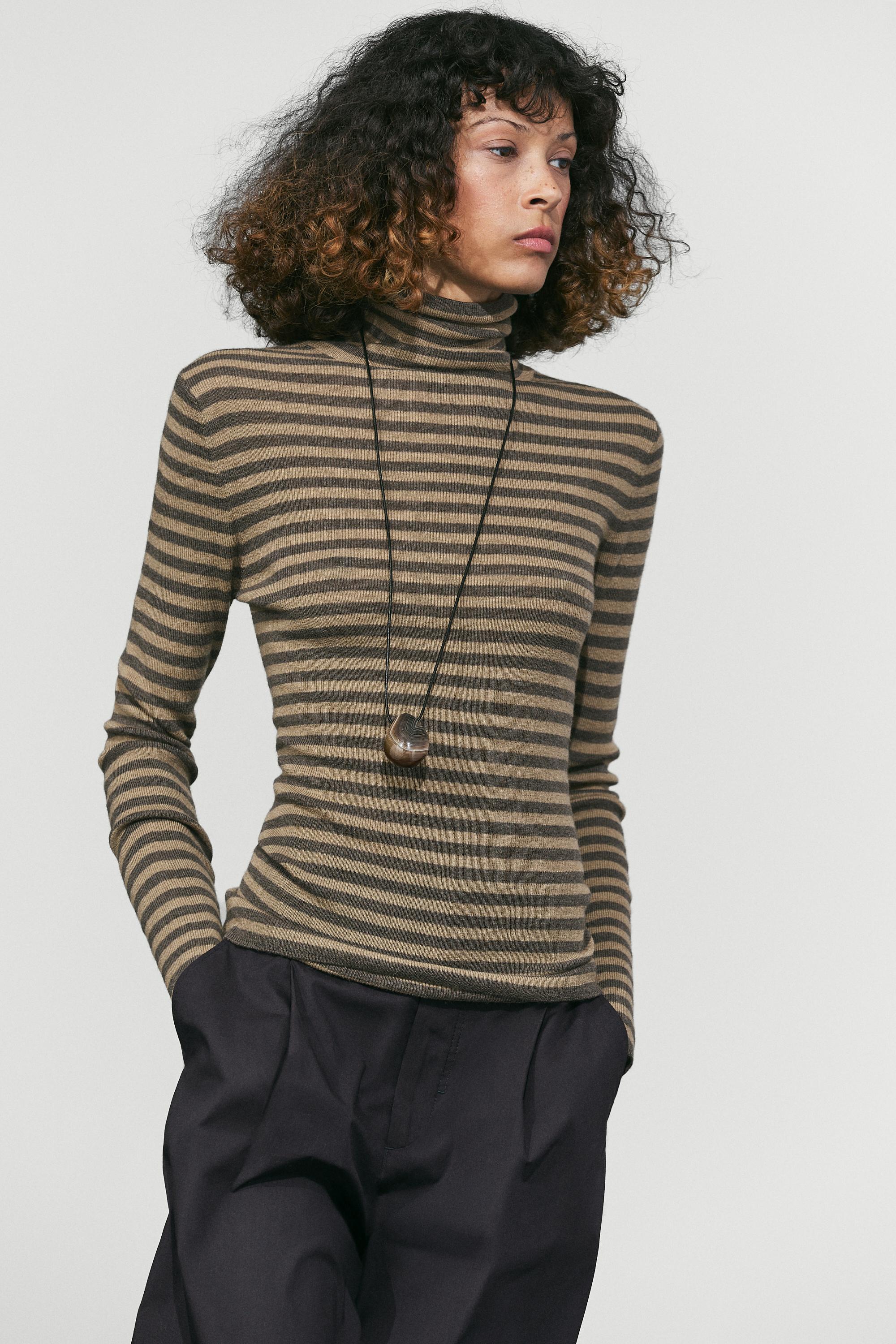 Striped turtleneck knit sweater