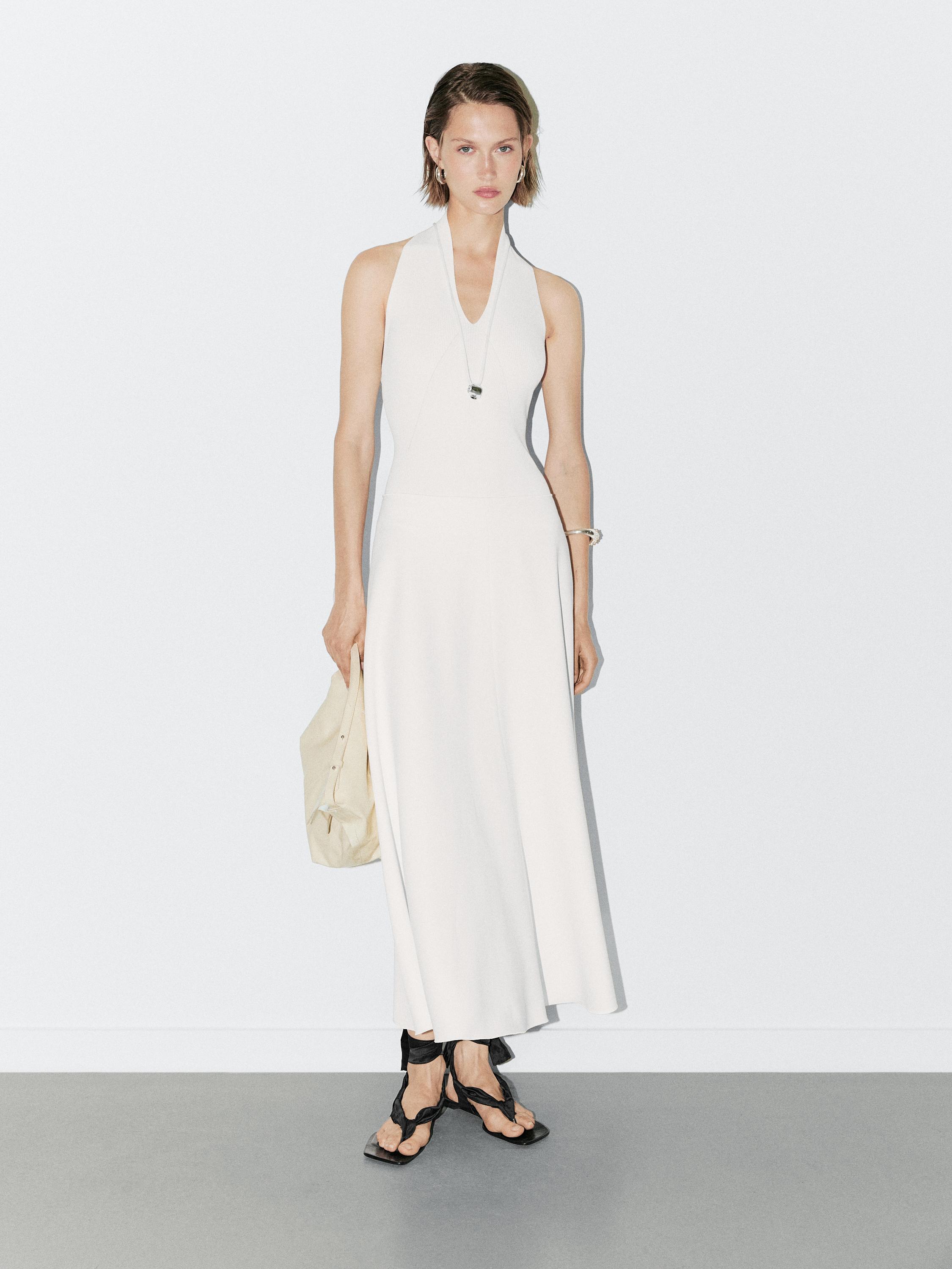 Knit halter bodysuit with V-neck - STUDIO