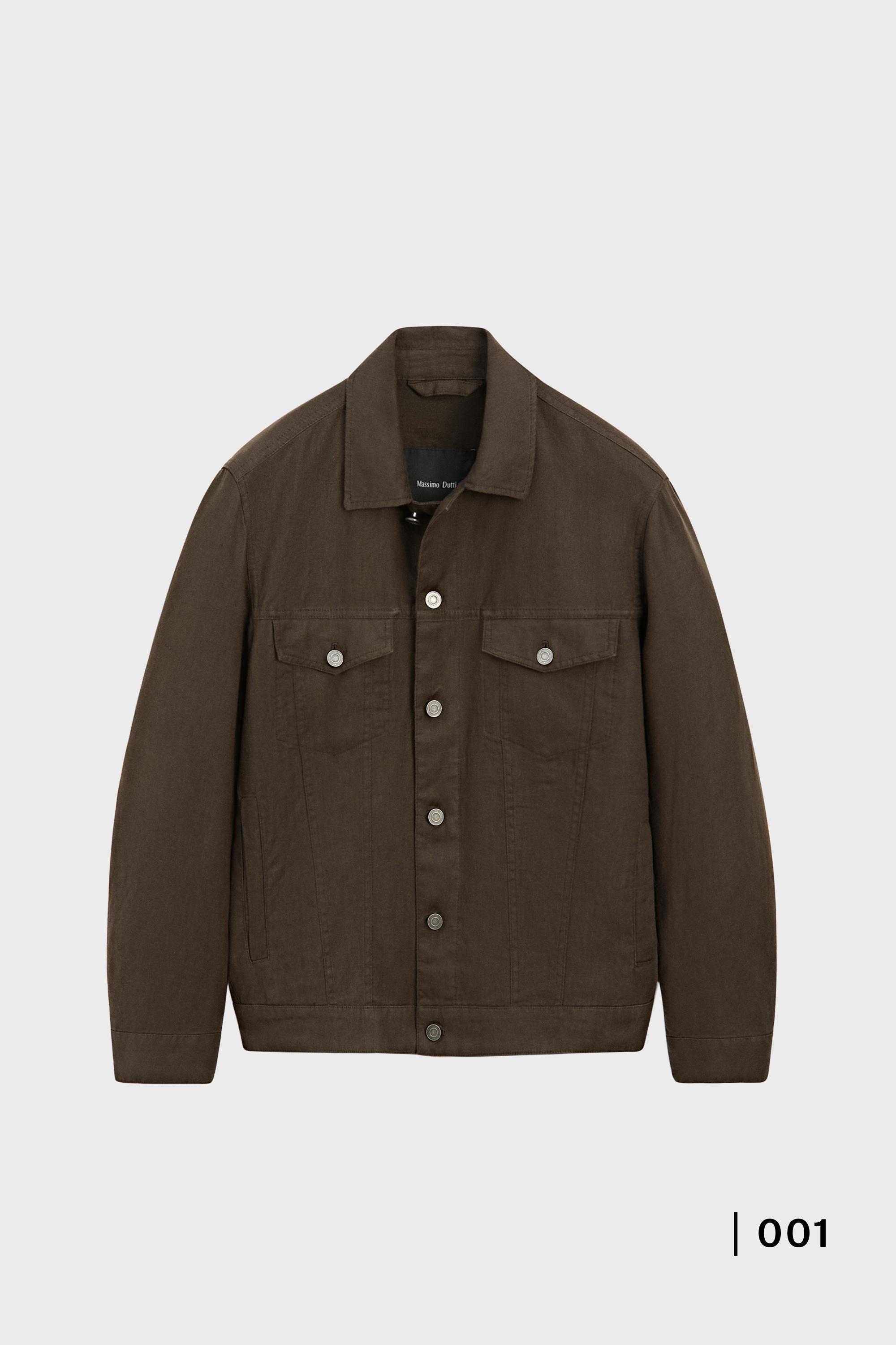 100% linen trucker jacket — DARK KHAKI