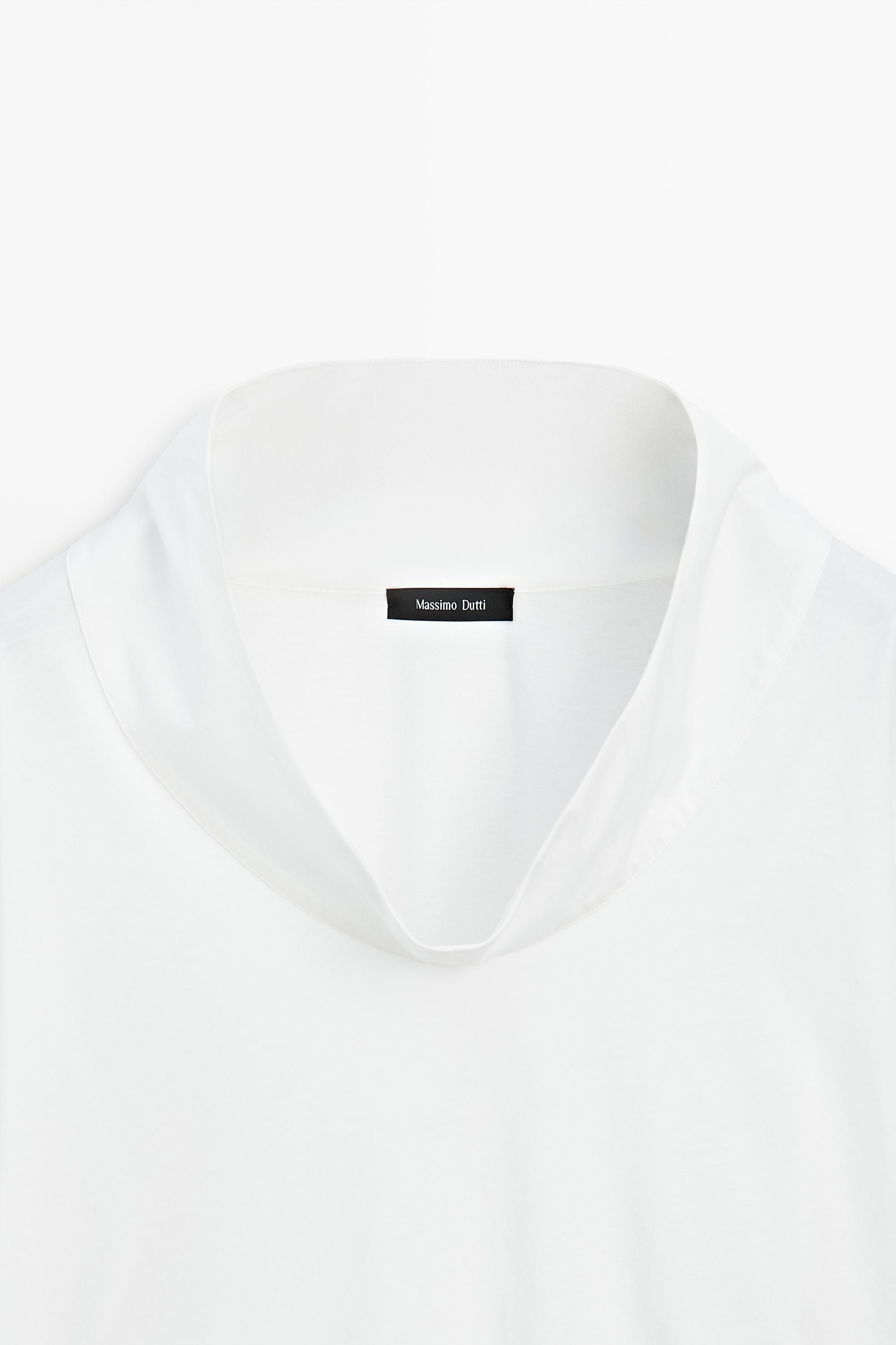 Short sleeve cotton blouse with open neck — Off white