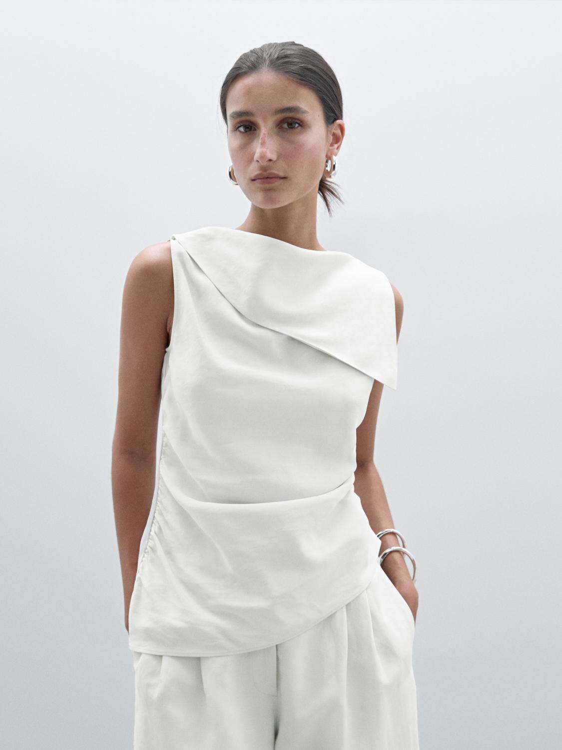 Draped boat neck top
