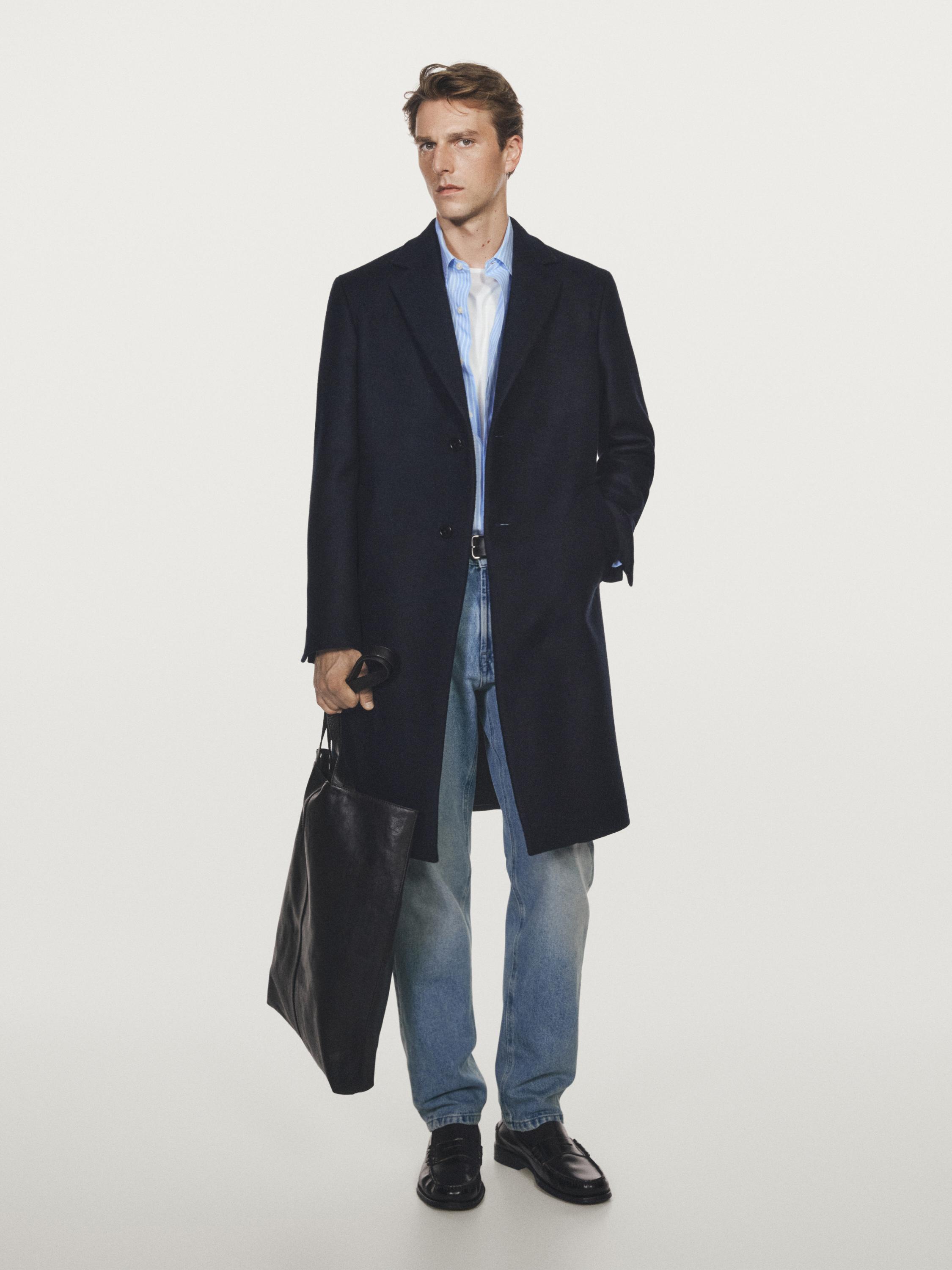 100% wool long coat with lapel collar