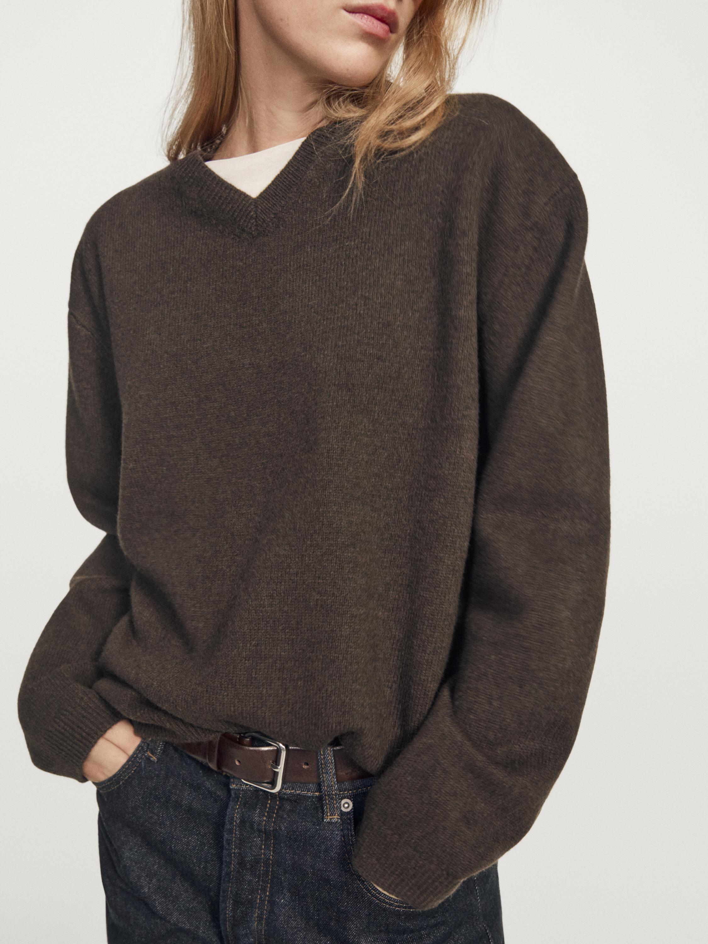 TANMESSO Sexy diepe V-hals trui voor dames - oversized lange mouwen kabel gebreide tuniek pullover top, Grijs, XL TANMESSO Sexy diepe V-hals trui voor dames - oversized lange mouwen kabel gebreide tuniek pullover top, Grijs, XL