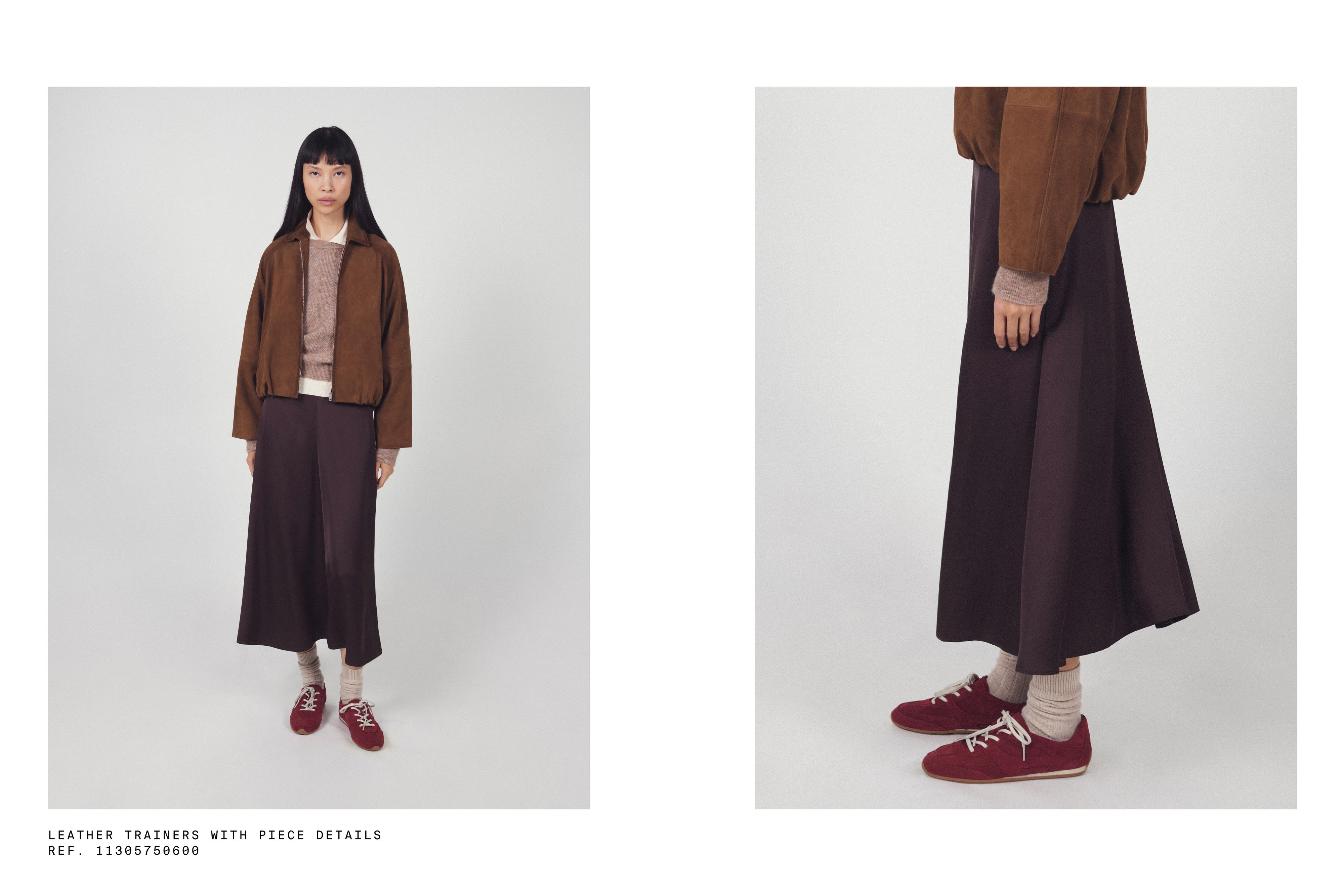 Split leather trainers with piece details — RED