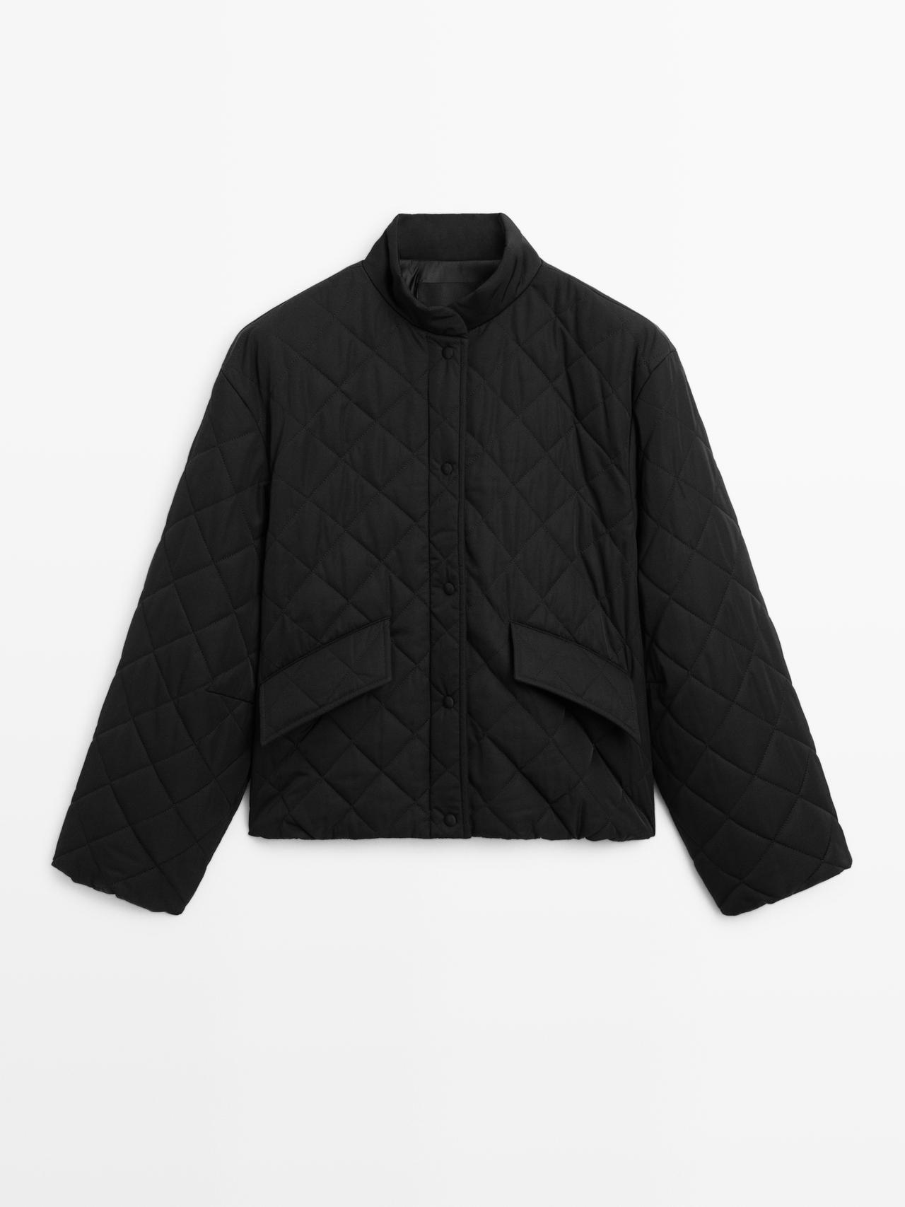 Massimo Dutti - Dame - Kort, Vatteret Bomberjakke - Sort - S