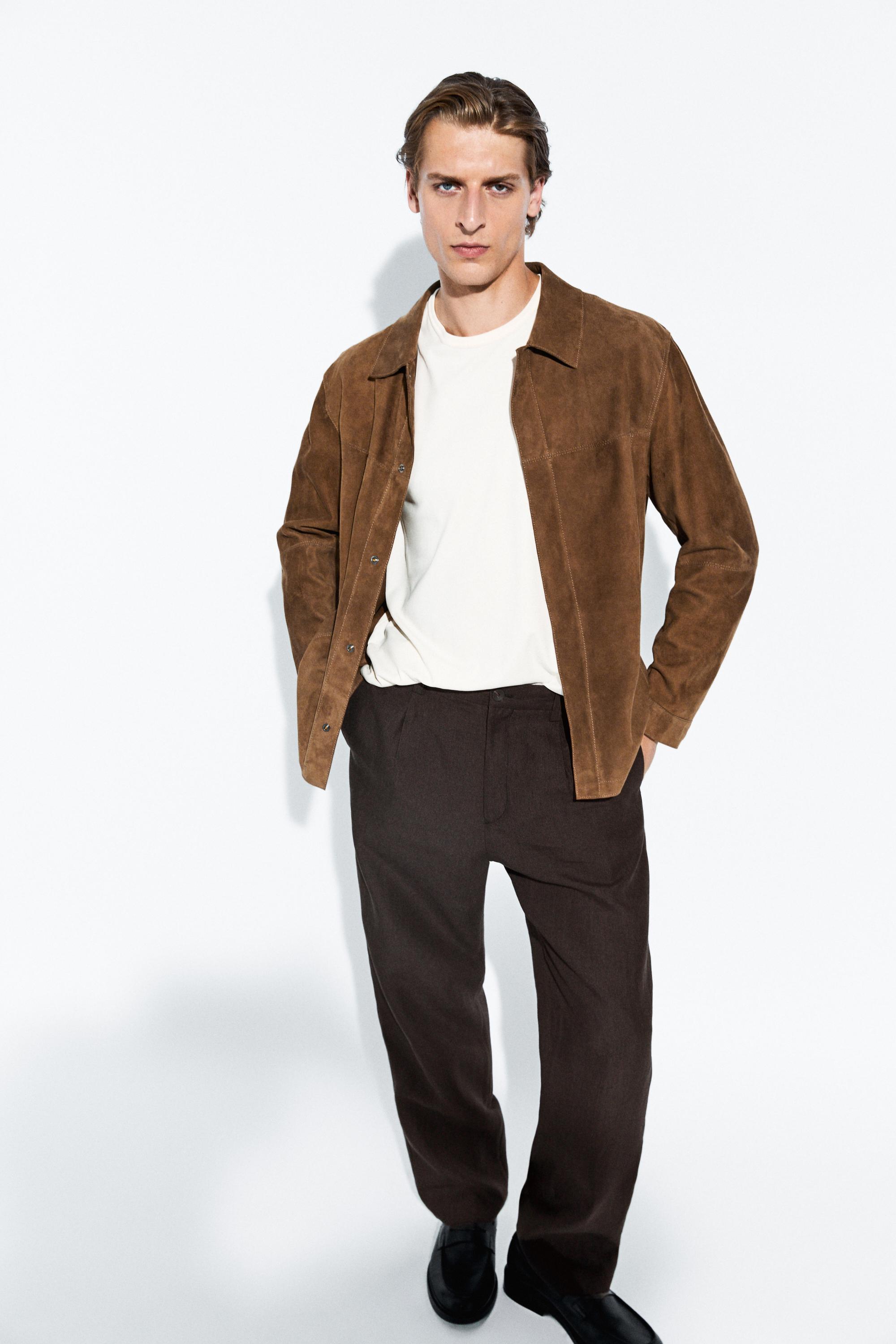 100% linen houndstooth pants — BROWN