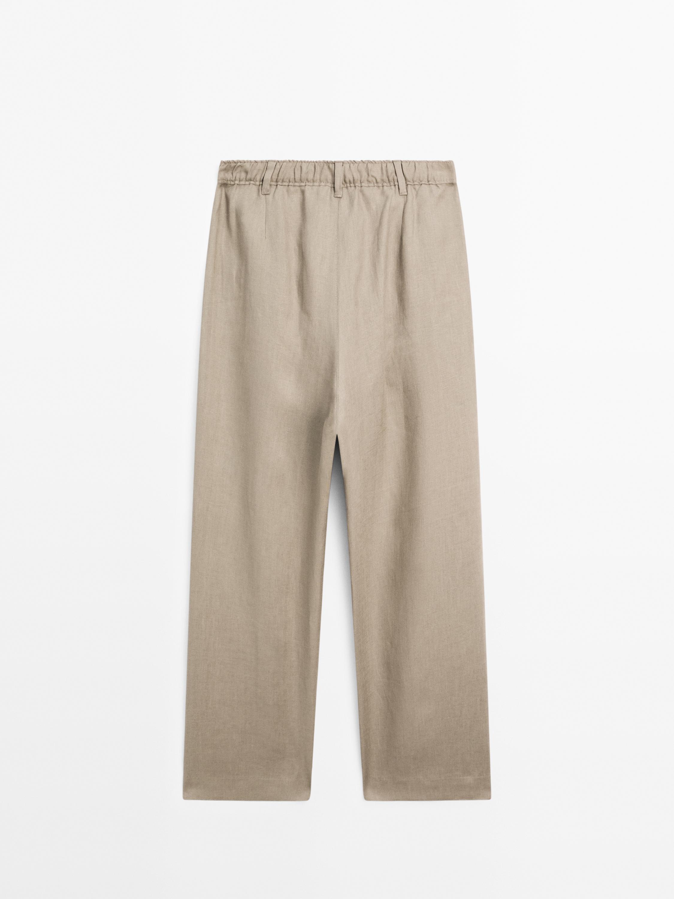 Calças de tripla pinça 100% linho