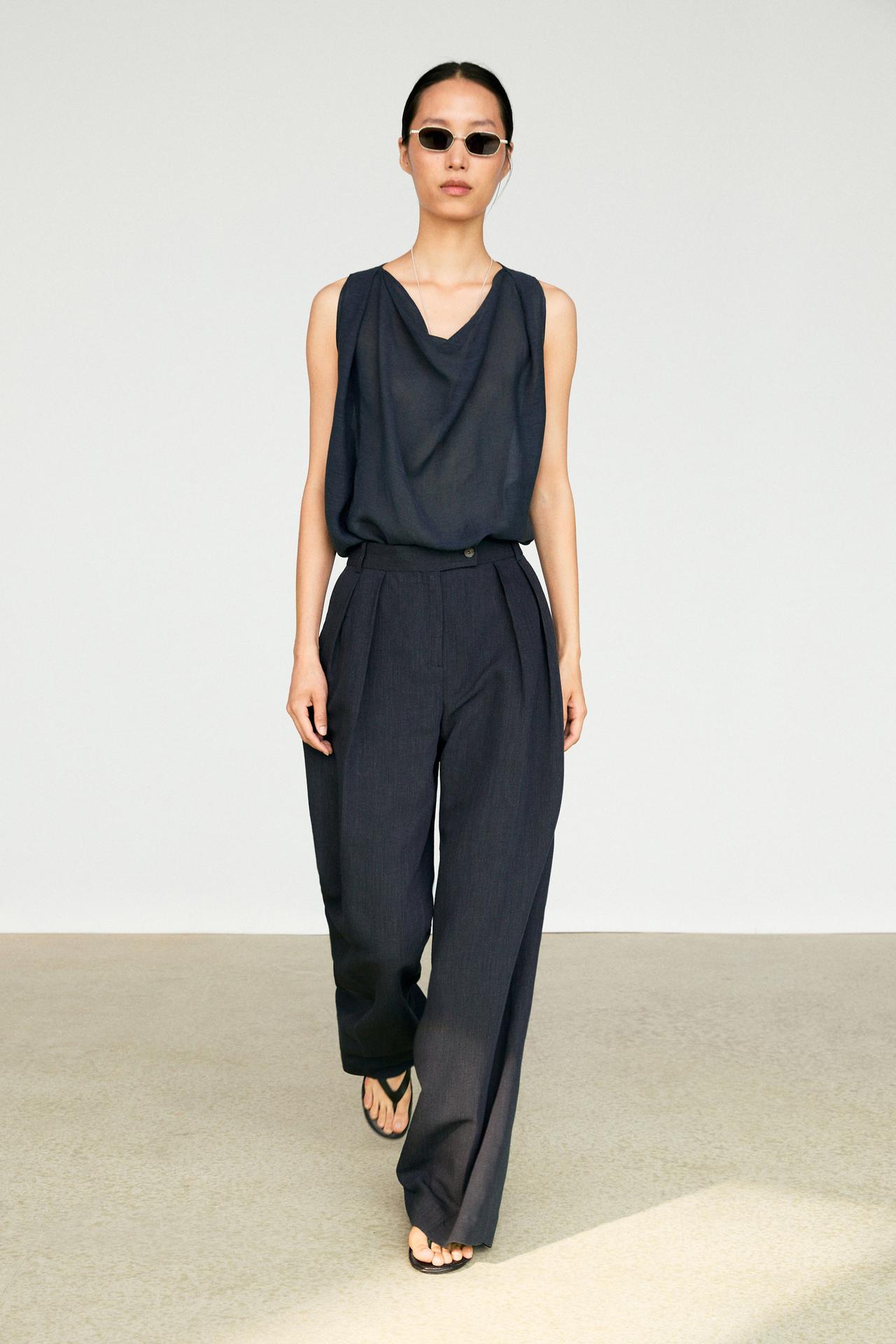 Melange linen suit pants — NAVY BLUE
