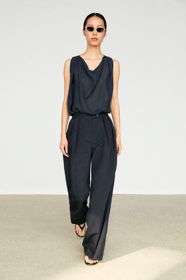Melange linen suit pants — NAVY BLUE 1
