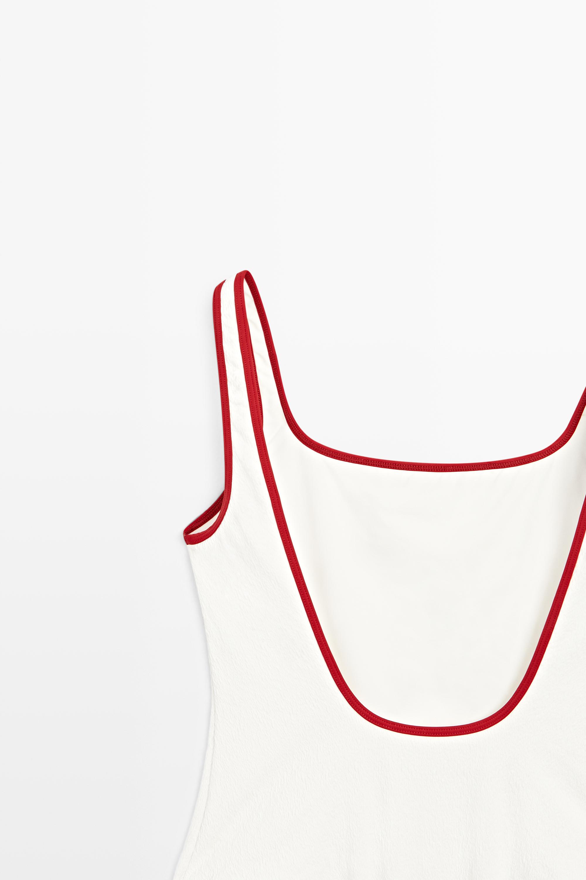 Contrast texture swimsuit — RED