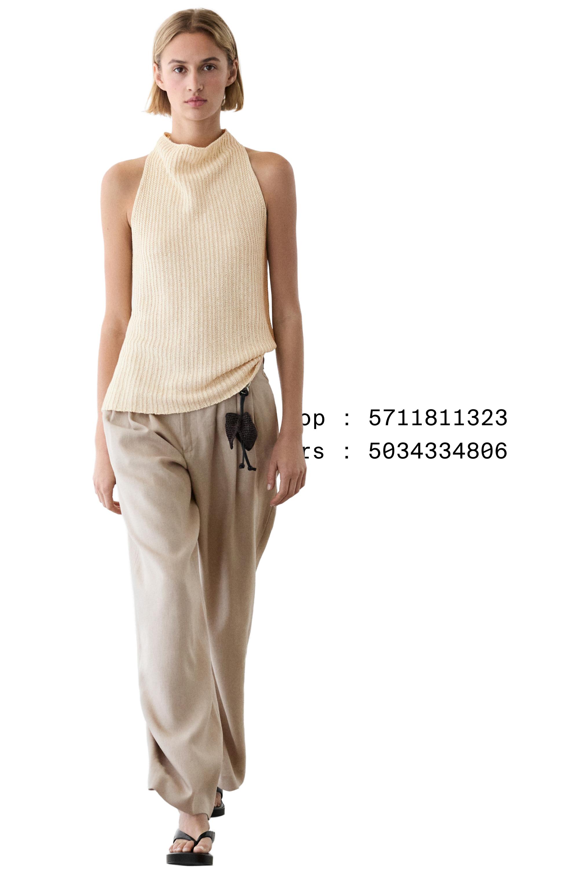 Wide-leg pleated linen trousers — STONE