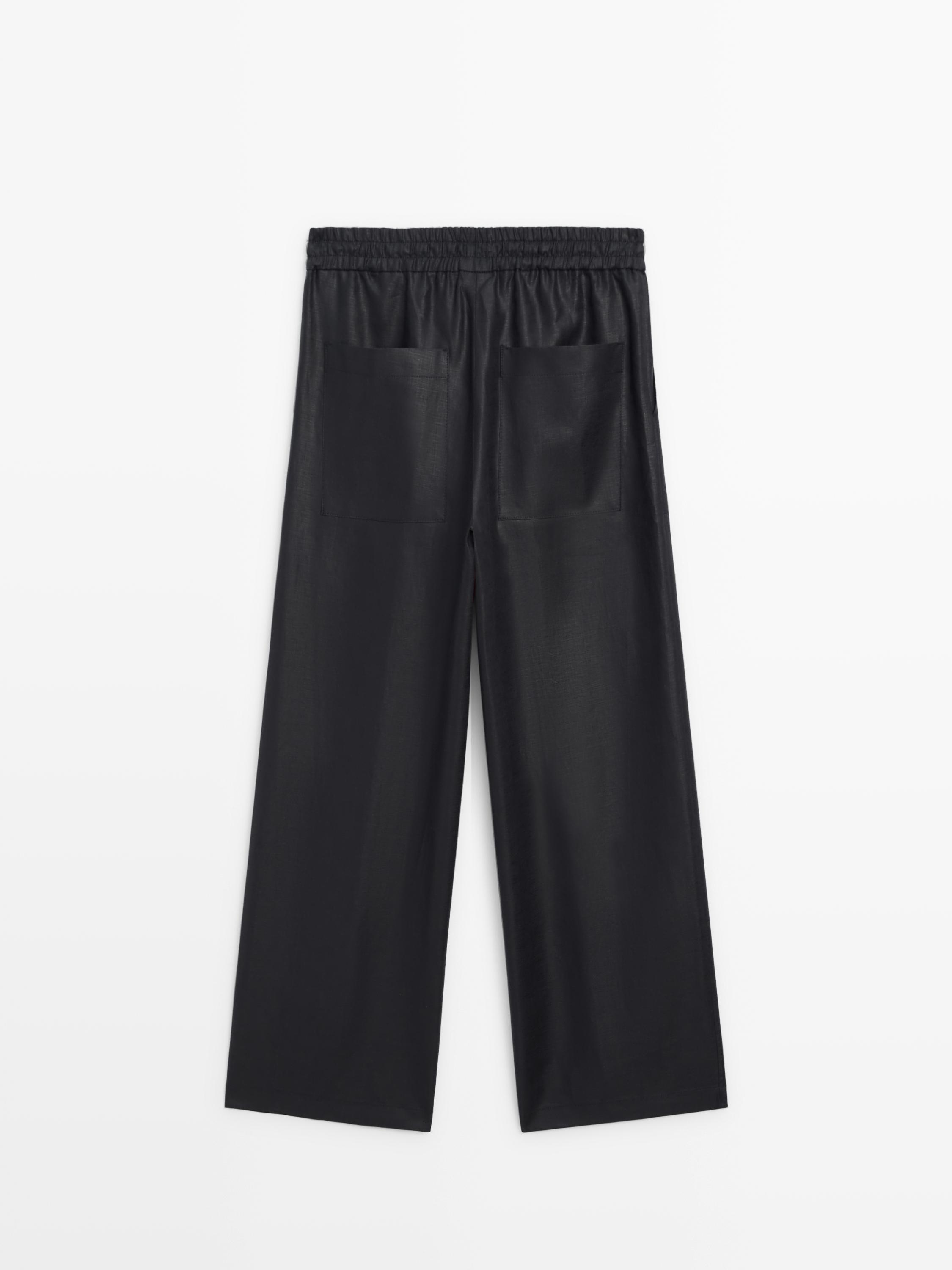 Waxed 100% linen wide-leg jogger trousers
