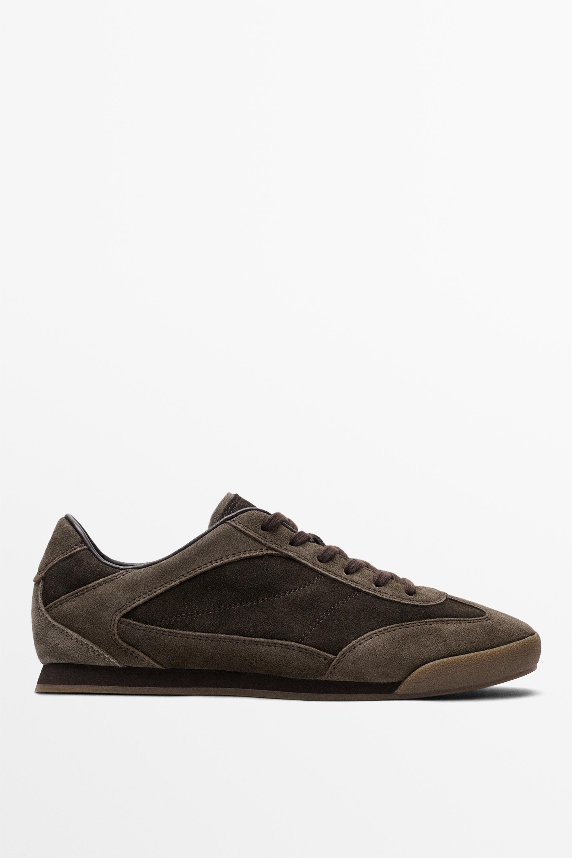 Contrast leather trainers — BROWN