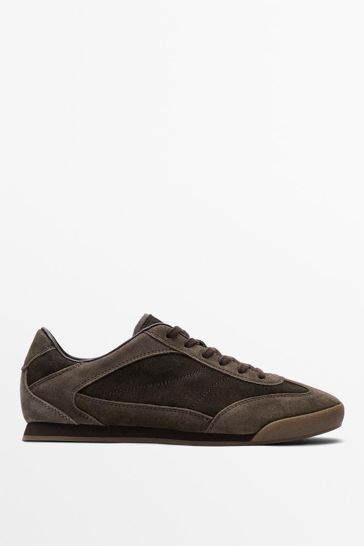 Contrast leather trainers — BROWN