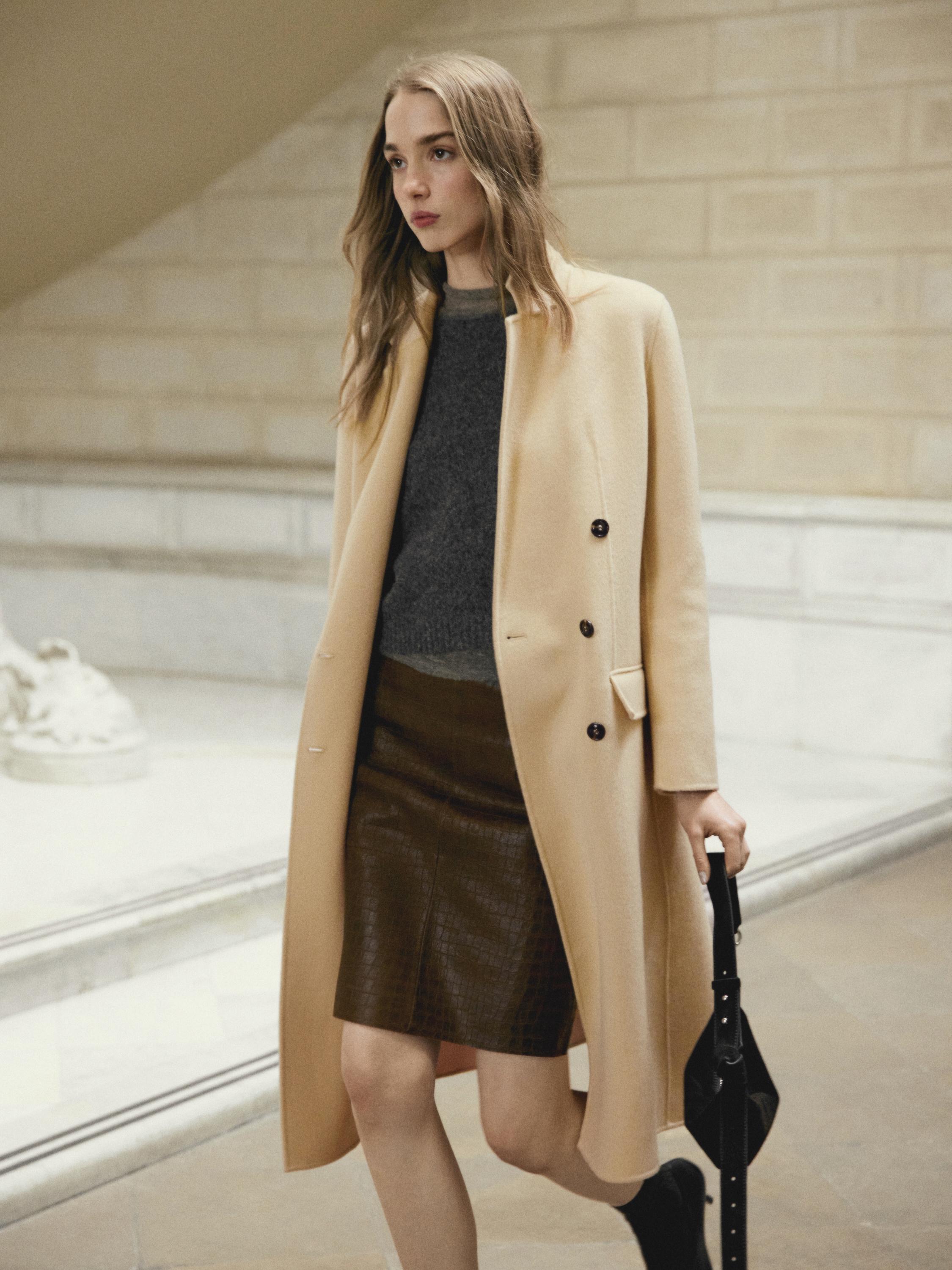 Long wool blend surplice coat