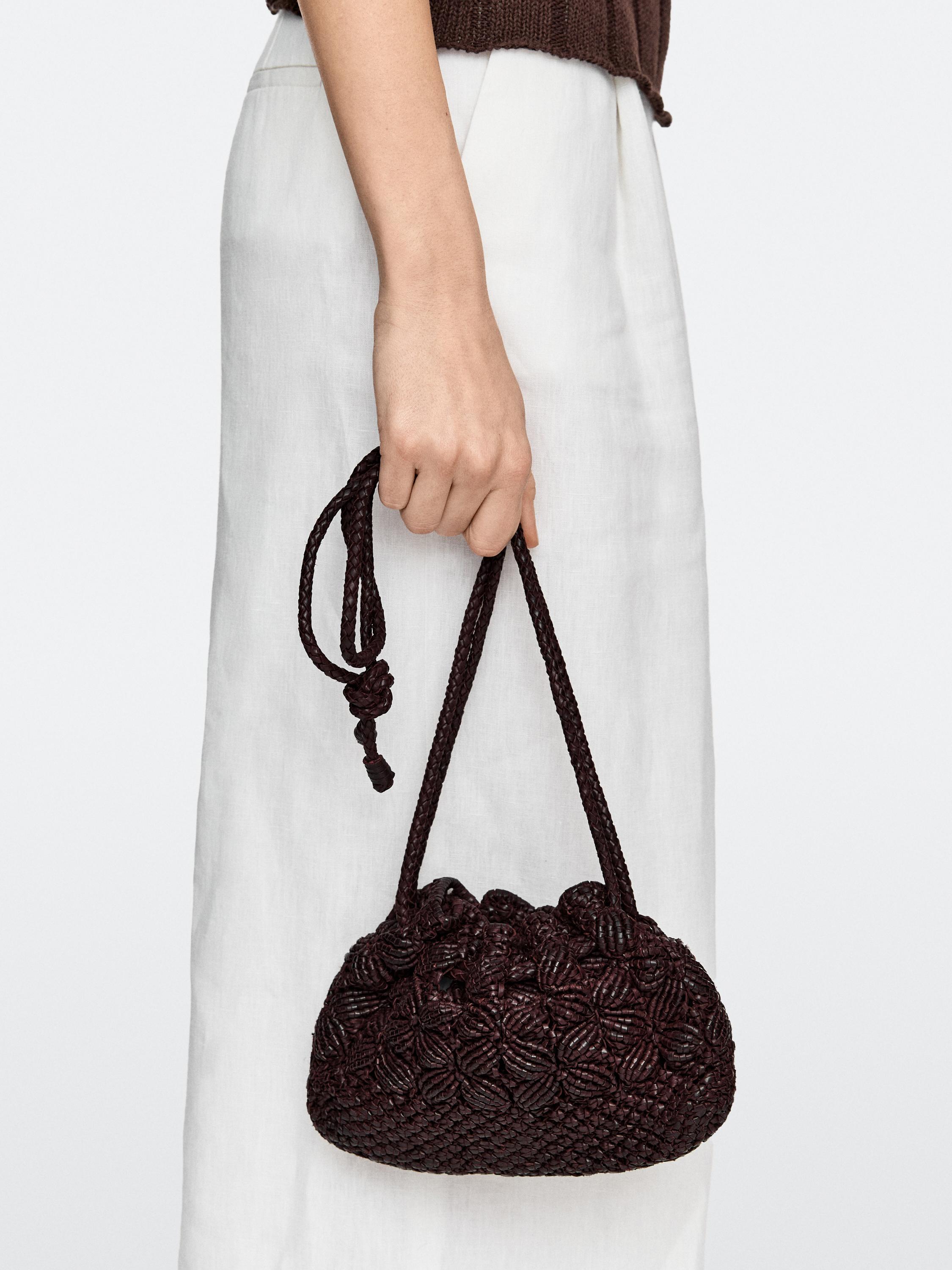 Nappa leather macramé pouch bag — BURGUNDY