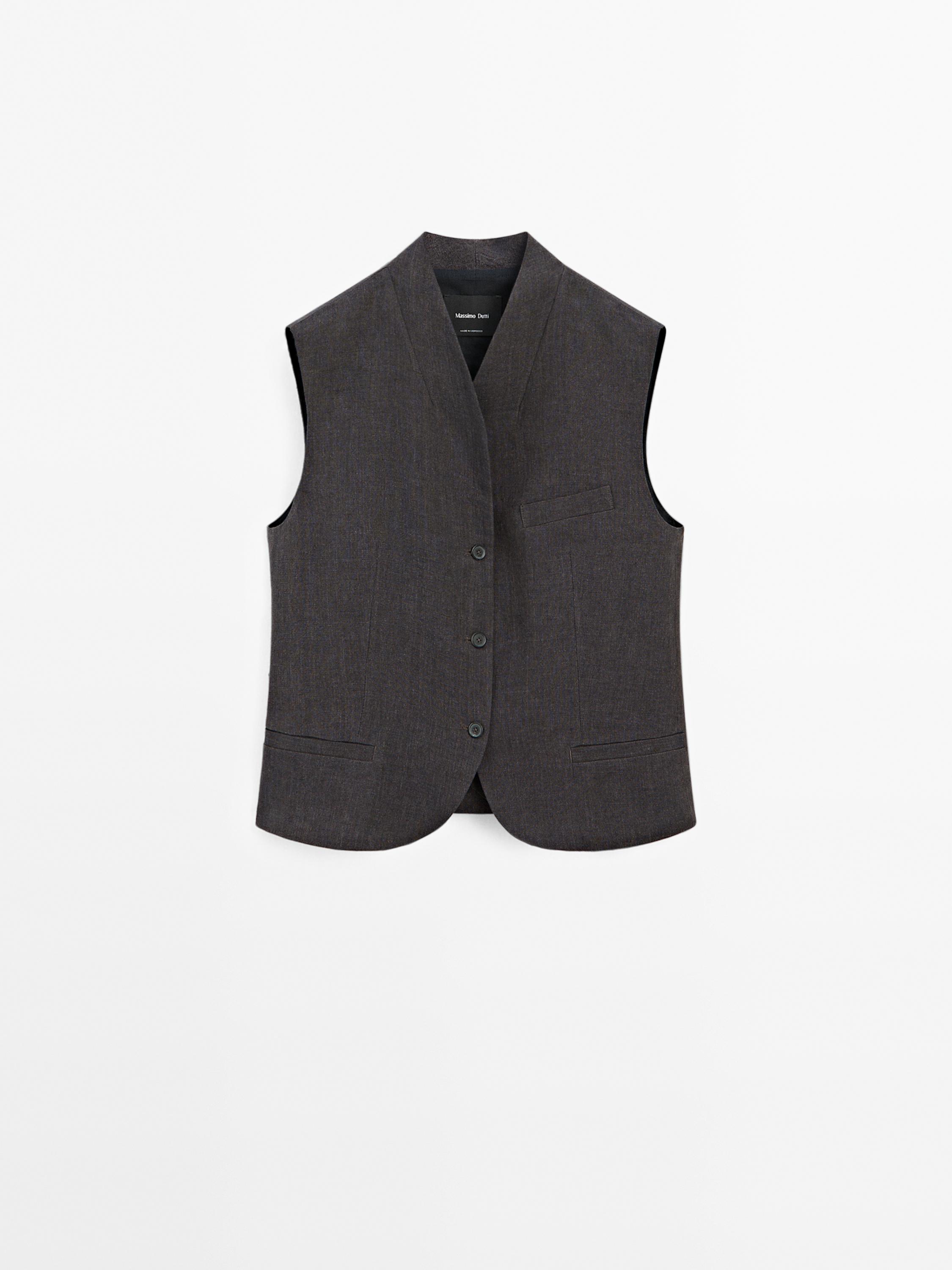 Colete com decote em bico 100% linho