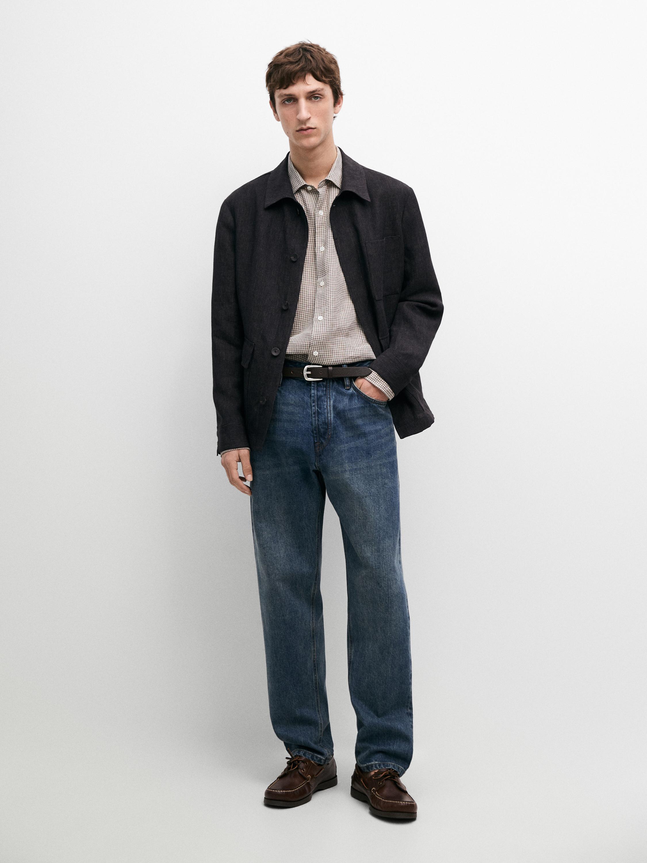 Total look linen jacket with flecked detail — DARK BLUE