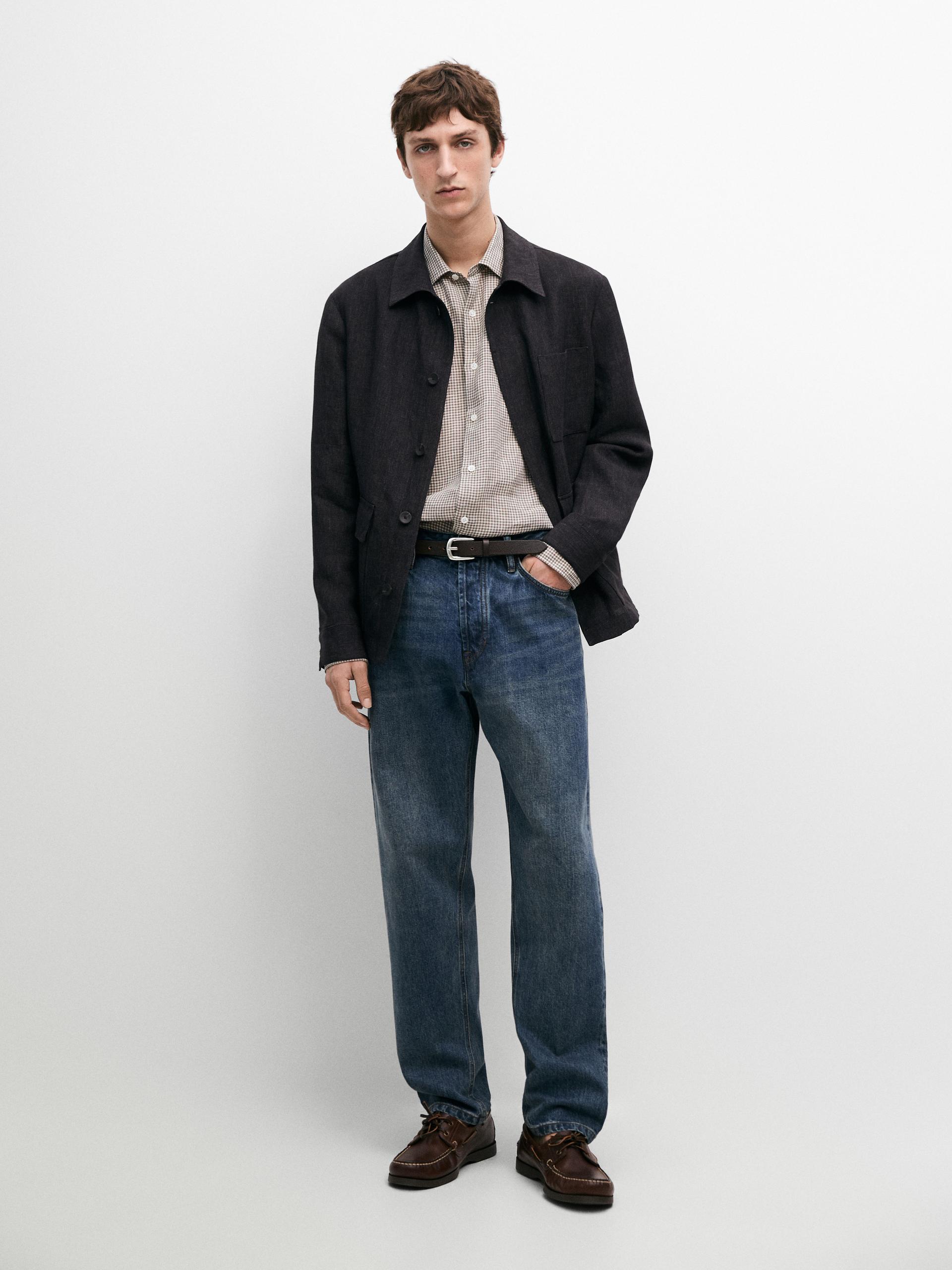 Blouson Total Look Lin - Bleu Sombre - M - Massimo Dutti - Homme