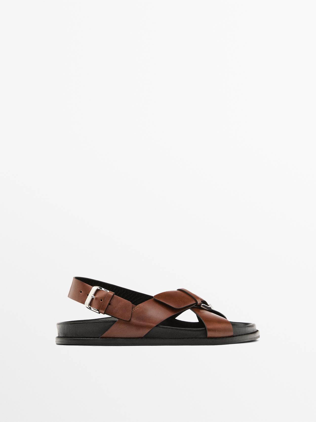 Massimo Dutti - Dame - Sandal I Skind Med Krydsrem - Læder - 40