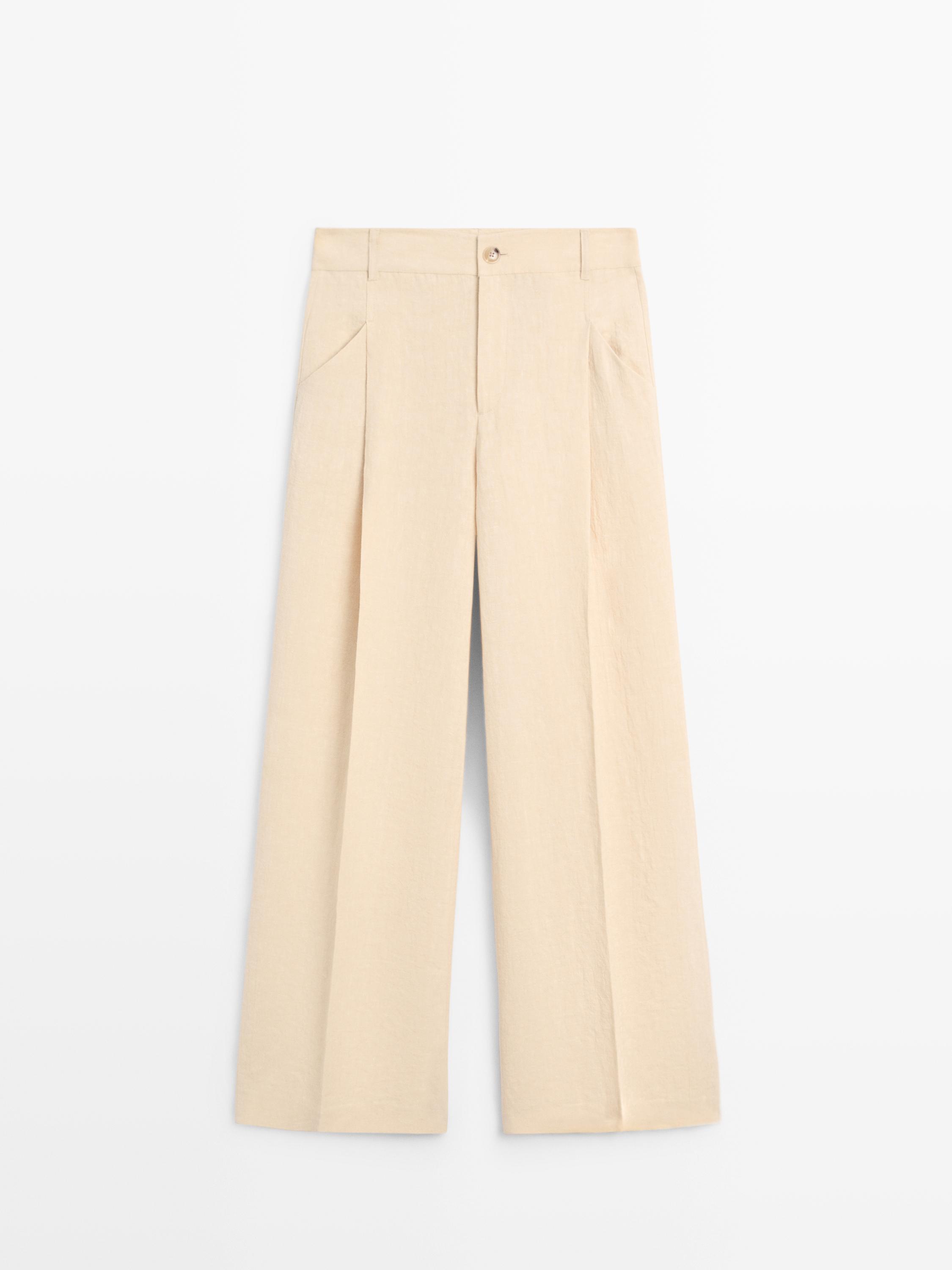 Wide-leg linen trousers with pocket detail — SAND