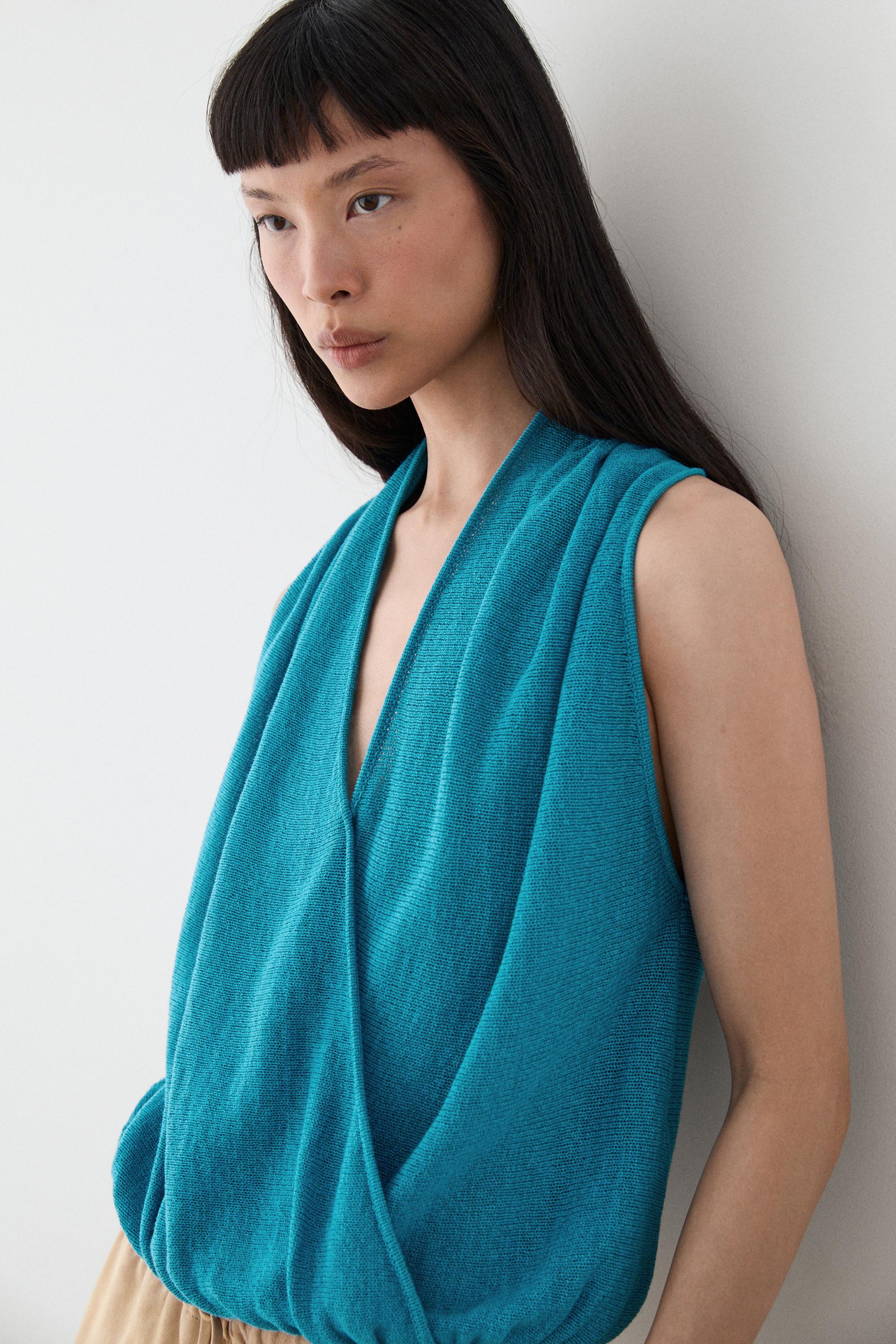 Linen blend crossover top — TURQUOISE