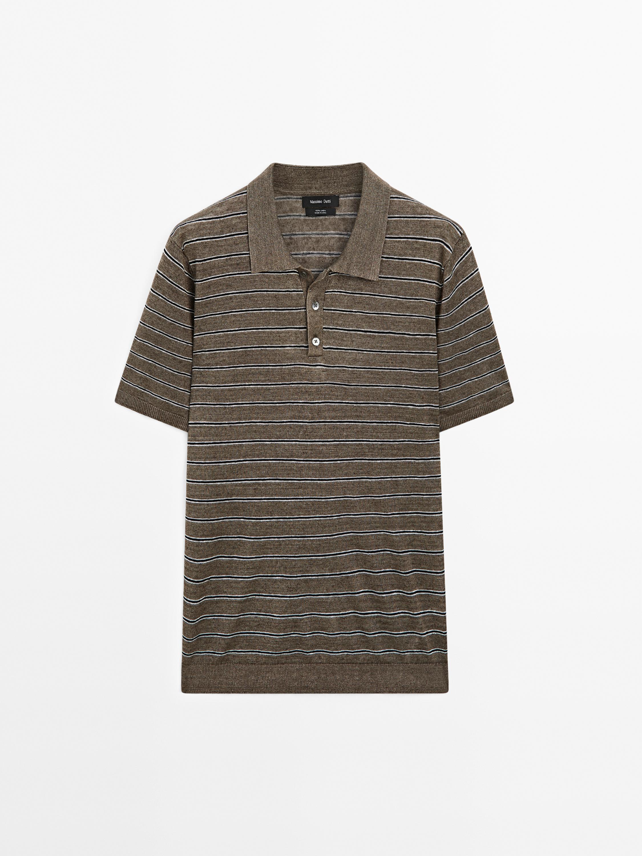 Polo à rayures en maille 100 % lin
